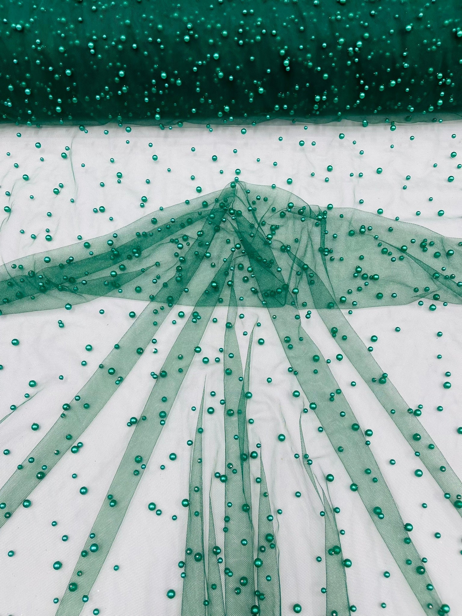 Heavy Scattered Pearls Studded Mesh Fabric| New Creations Fabric & Foam Inc. - New Creations Fabric & Foam Inc