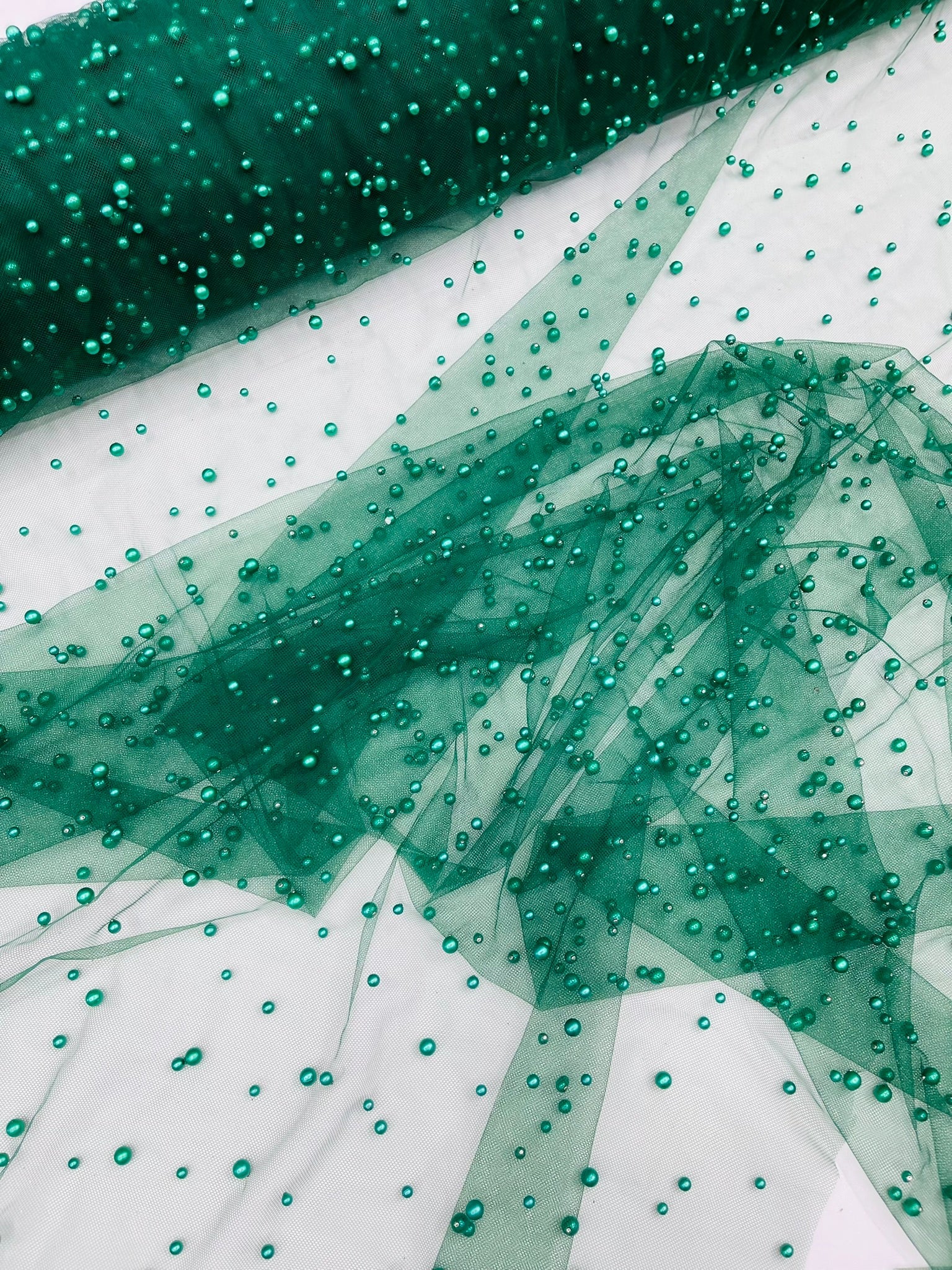 Heavy Scattered Pearls Studded Mesh Fabric| New Creations Fabric & Foam Inc. - New Creations Fabric & Foam Inc
