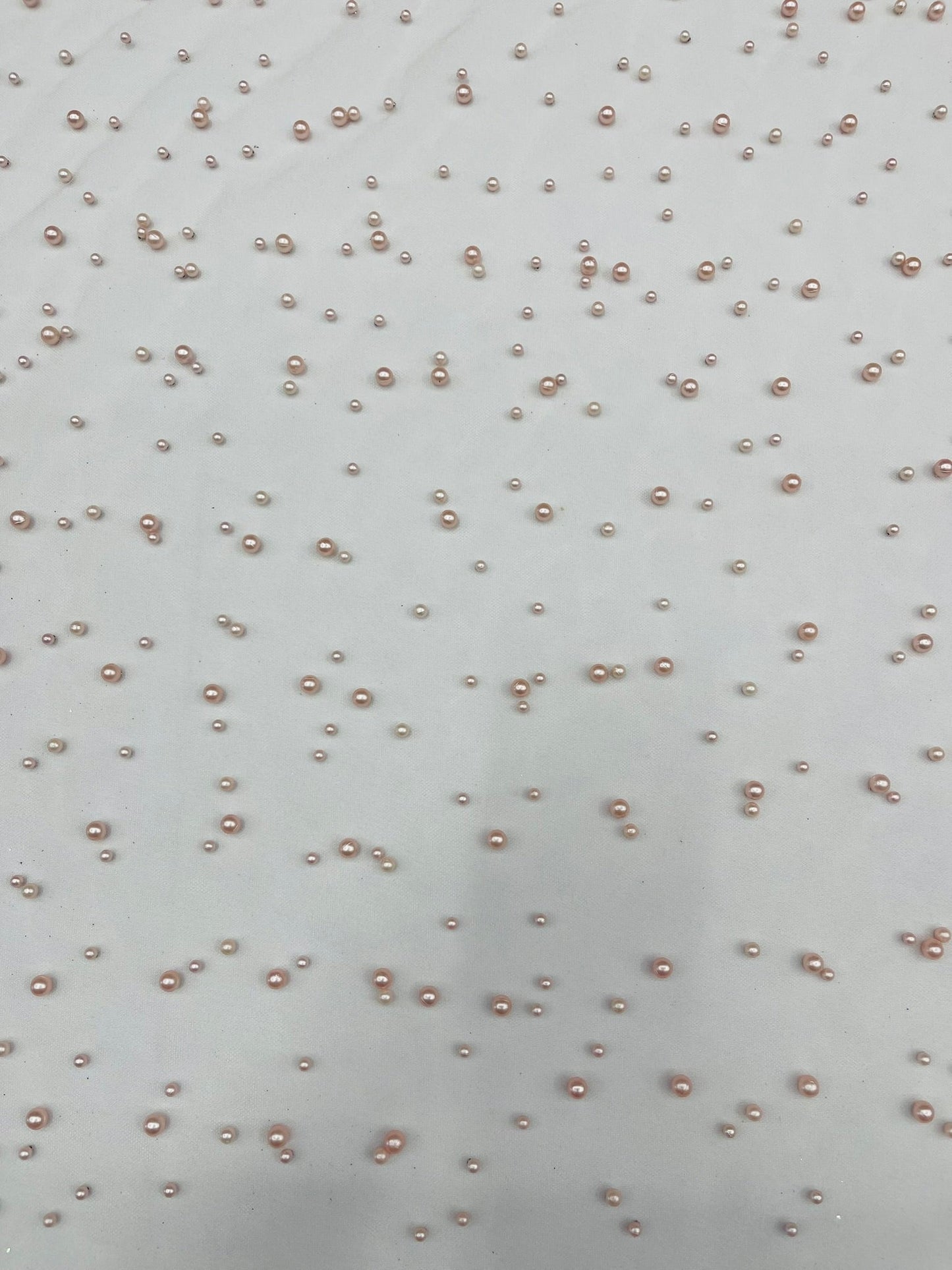 Heavy Scattered Pearls Studded Mesh Fabric| New Creations Fabric & Foam Inc. - New Creations Fabric & Foam Inc