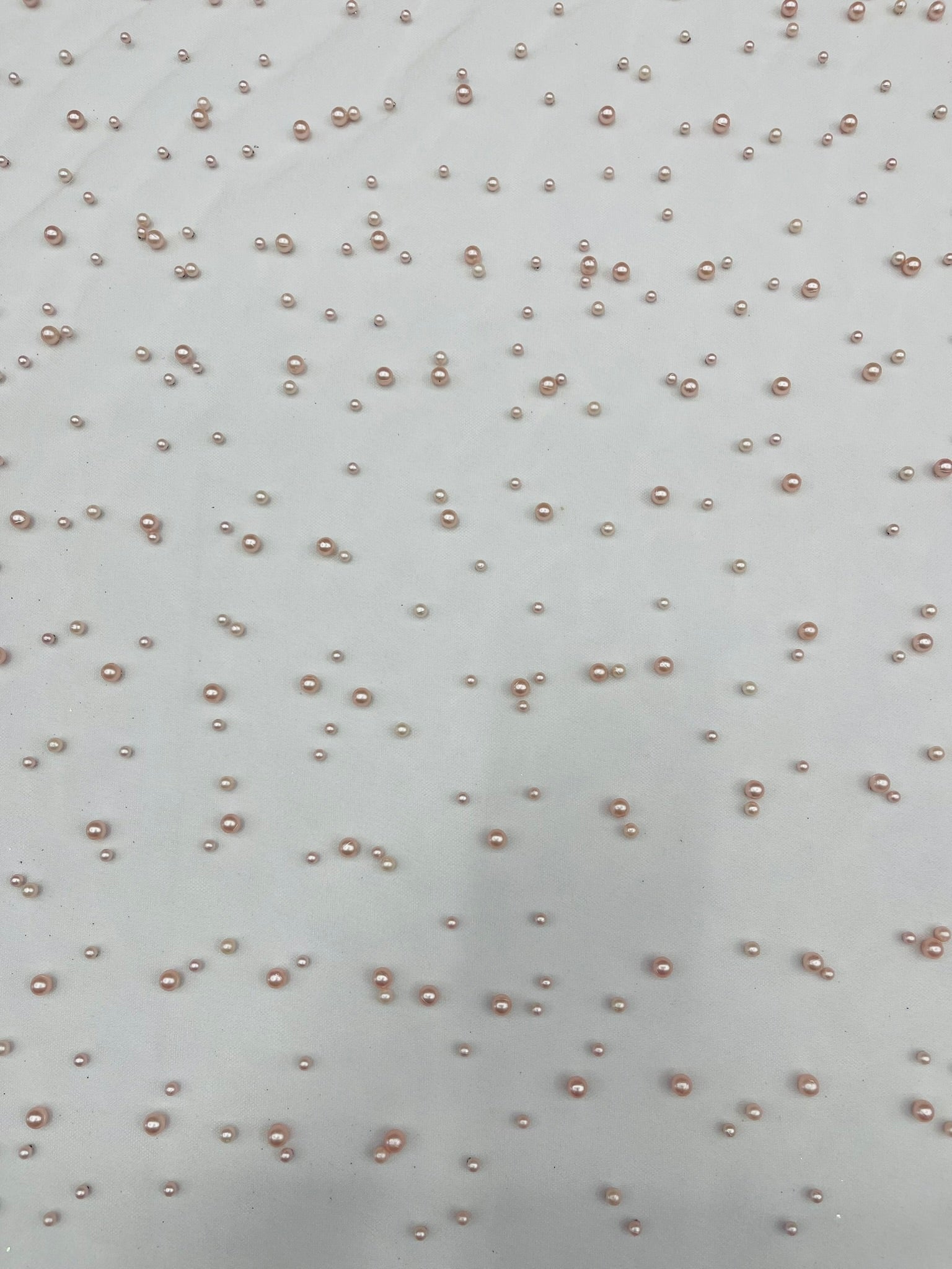 Heavy Scattered Pearls Studded Mesh Fabric| New Creations Fabric & Foam Inc. - New Creations Fabric & Foam Inc