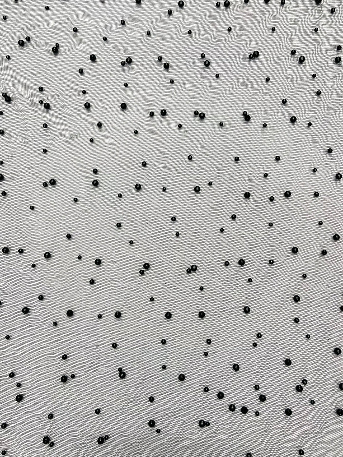 Heavy Scattered Pearls Studded Mesh Fabric| New Creations Fabric & Foam Inc. - New Creations Fabric & Foam Inc