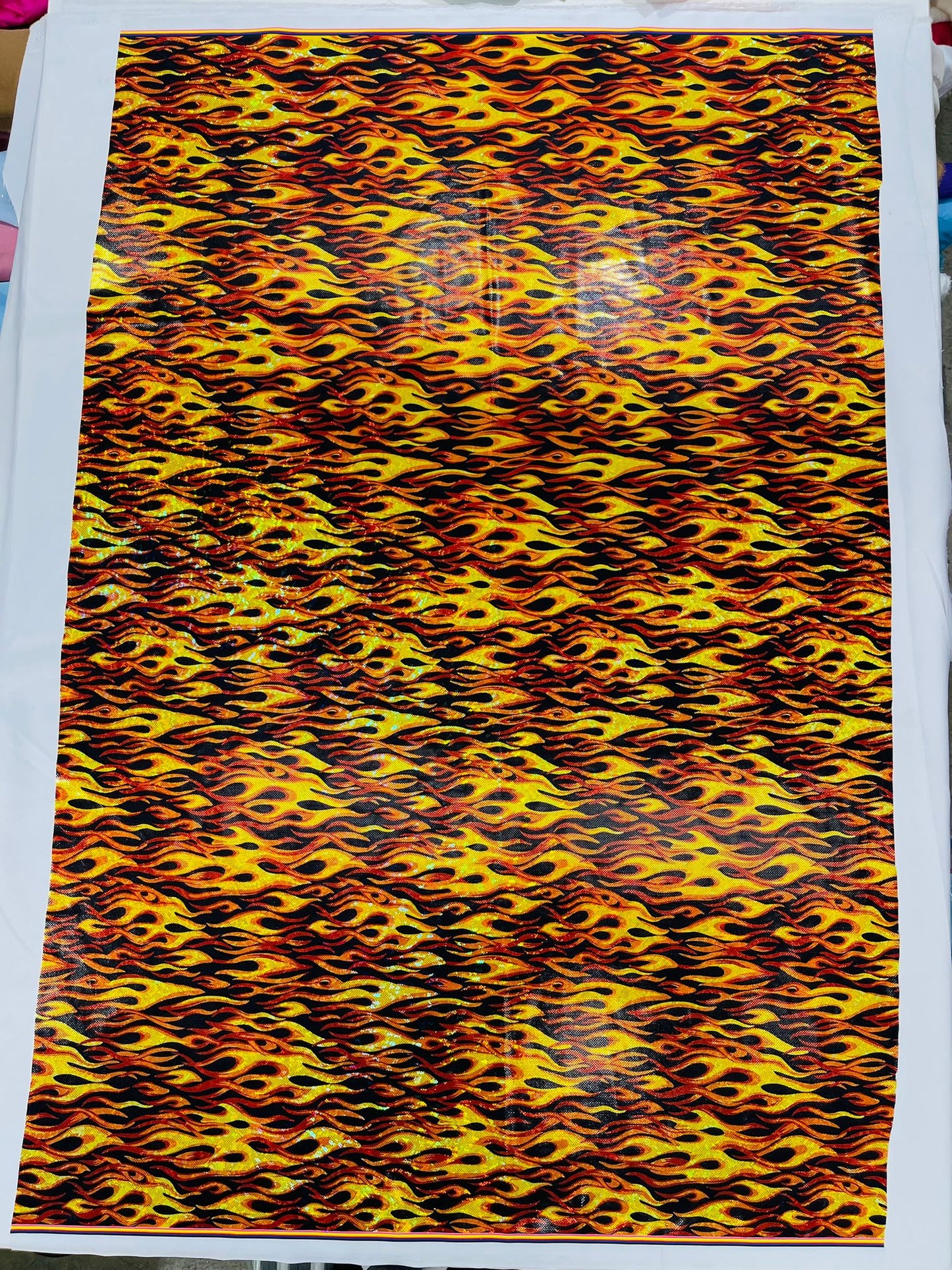 Holographic Flames Foil Printed Spandex Fabric (By The Yard) - New Creations Fabric & Foam Inc