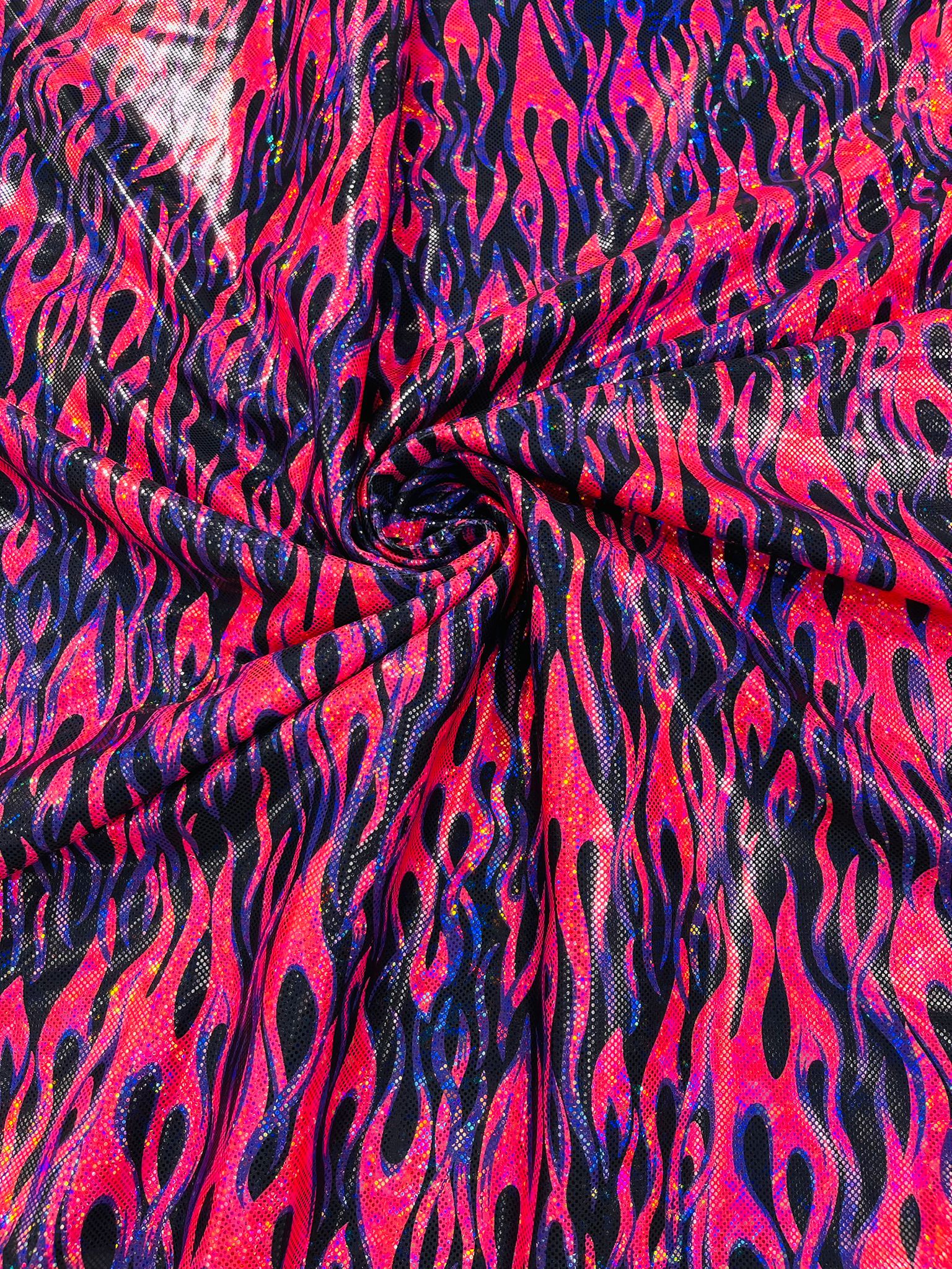 Holographic Flames Foil Printed Spandex Fabric (By The Yard) - New Creations Fabric & Foam Inc