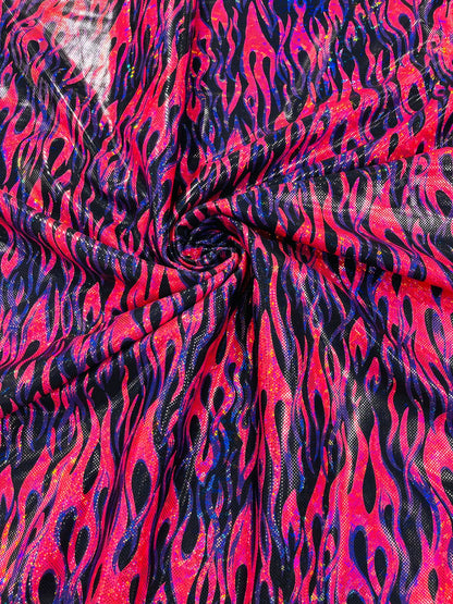 Holographic Flames Foil Printed Spandex Fabric (By The Yard) - New Creations Fabric & Foam Inc