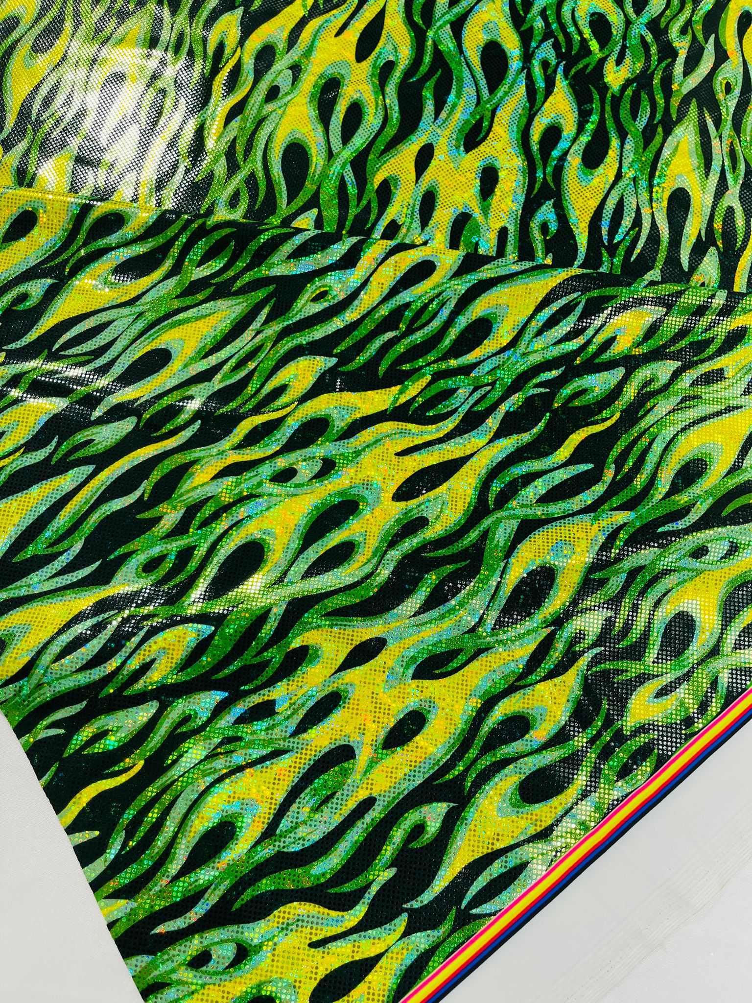 Holographic Flames Foil Printed Spandex Fabric (By The Yard) - New Creations Fabric & Foam Inc