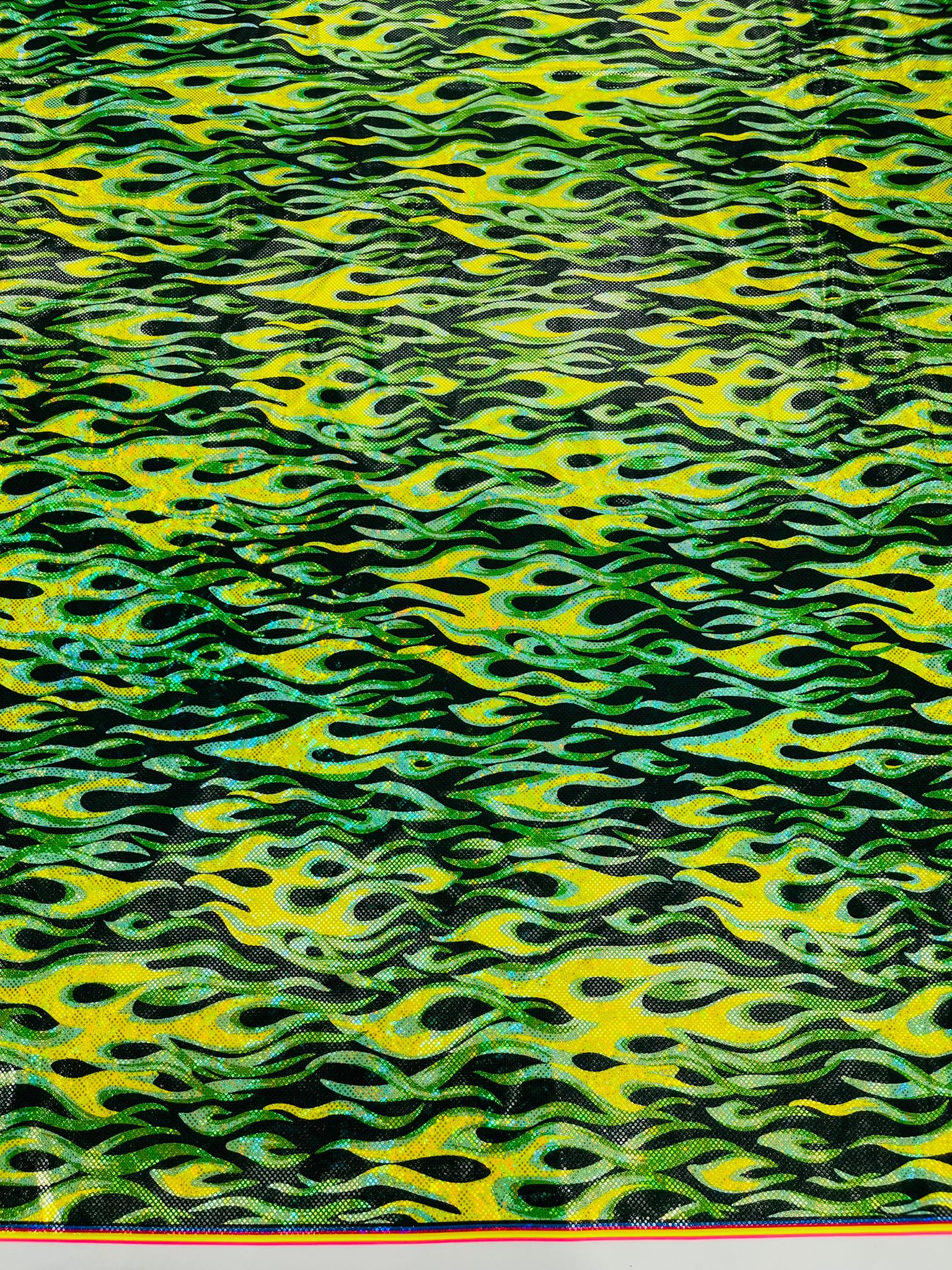 Holographic Flames Foil Printed Spandex Fabric (By The Yard) - New Creations Fabric & Foam Inc