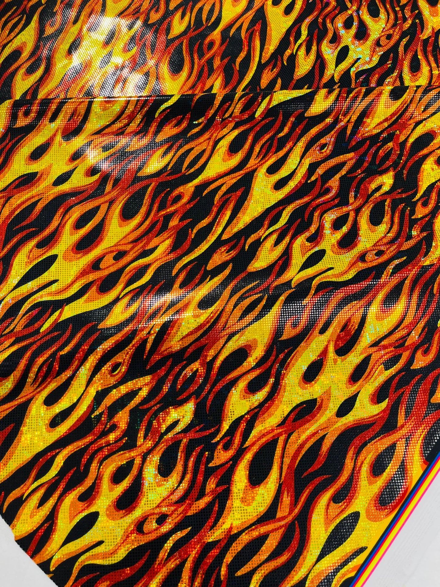 Holographic Flames Foil Printed Spandex Fabric (By The Yard) - New Creations Fabric & Foam Inc