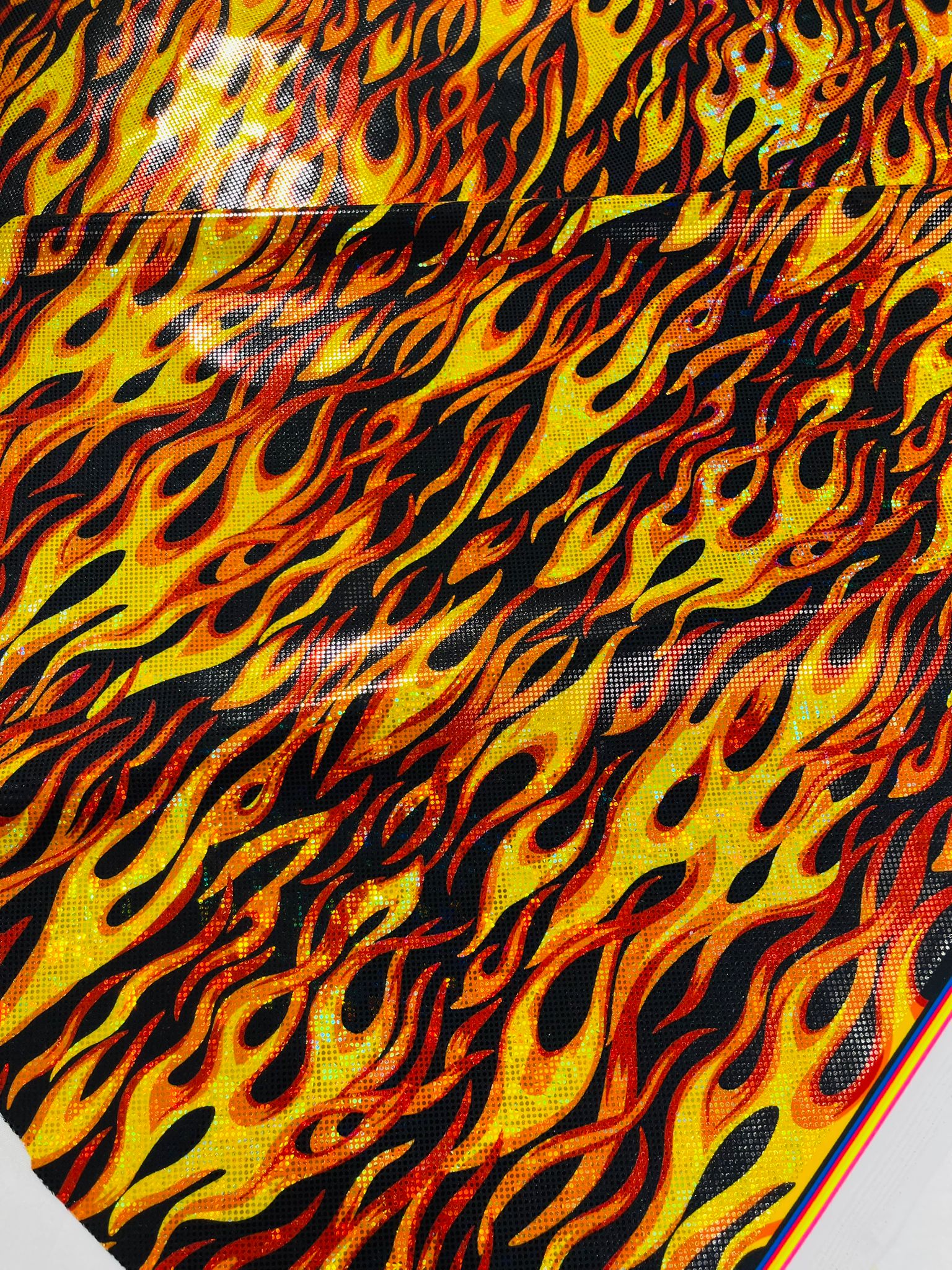 Holographic Flames Foil Printed Spandex Fabric (By The Yard) - New Creations Fabric & Foam Inc