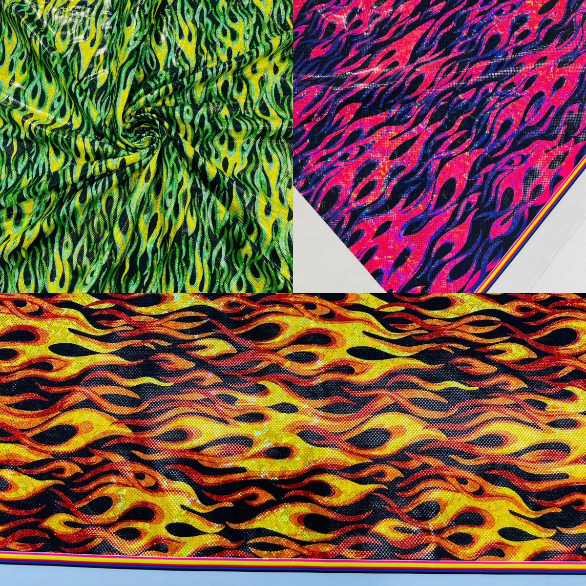 Holographic Flames Foil Printed Spandex Fabric (By The Yard) - New Creations Fabric & Foam Inc