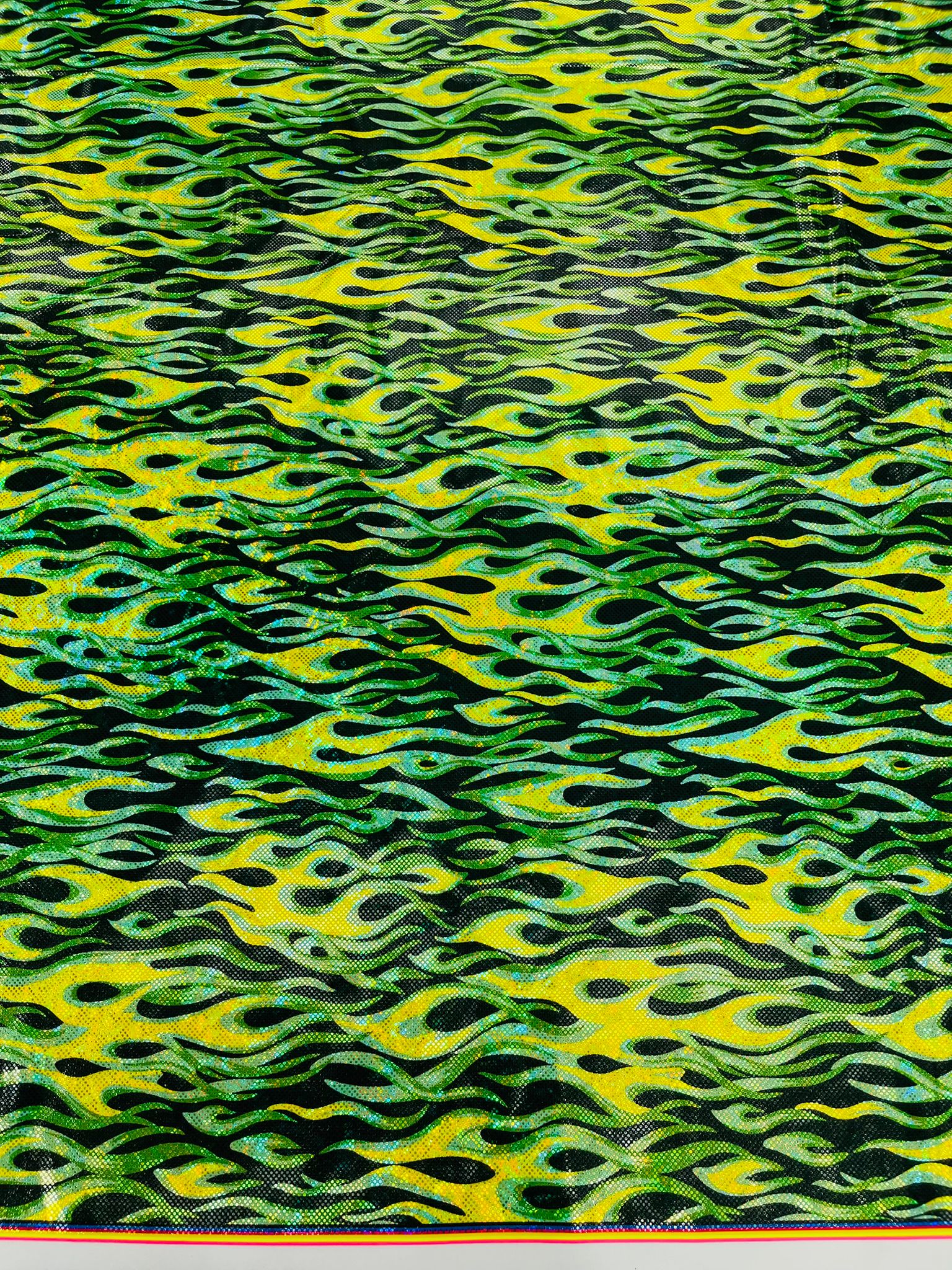 Holographic Flames Foil Printed Spandex Fabric (By The Yard) - New Creations Fabric & Foam Inc