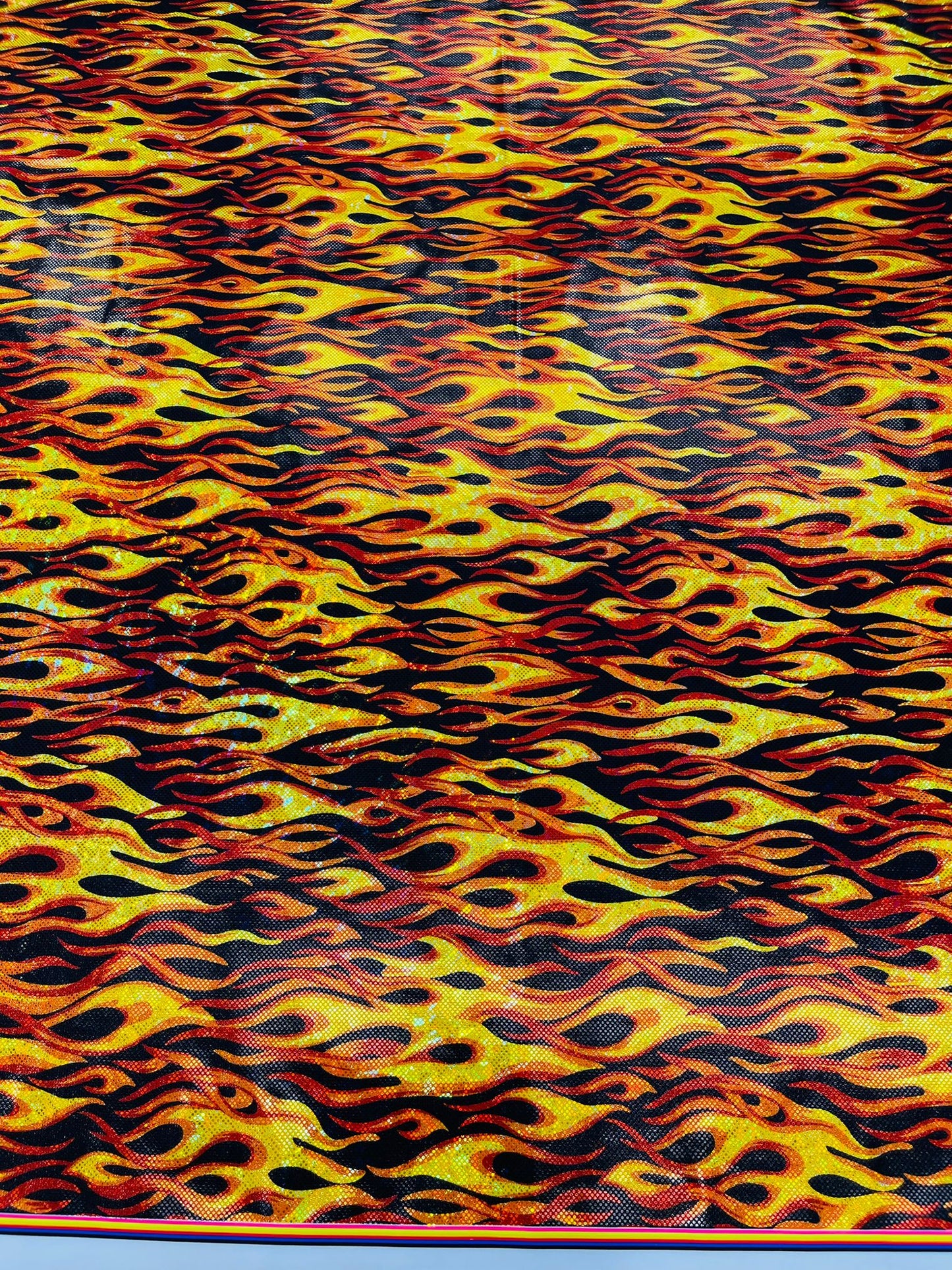 Holographic Flames Foil Printed Spandex Fabric (By The Yard) - New Creations Fabric & Foam Inc