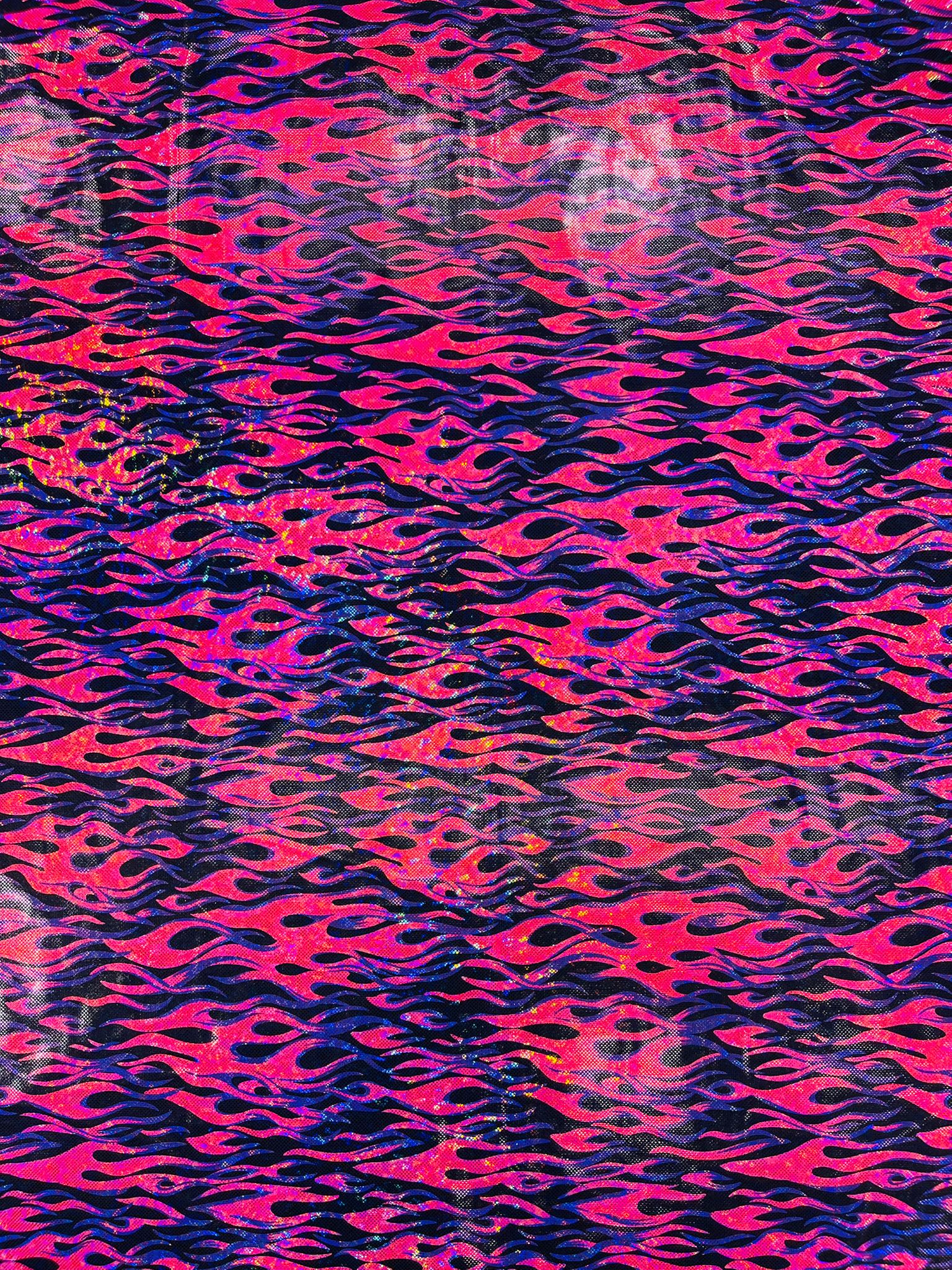Holographic Flames Foil Printed Spandex Fabric (By The Yard) - New Creations Fabric & Foam Inc