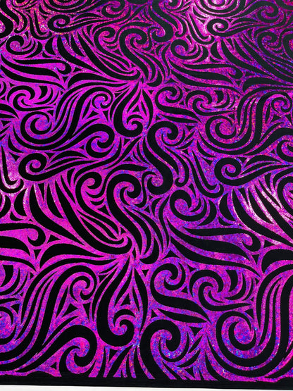 Holographic Foil Tribal Flame Design On A Stretch Velvet 58" Wide| New Creations Fabric & Foam Inc. - New Creations Fabric & Foam Inc