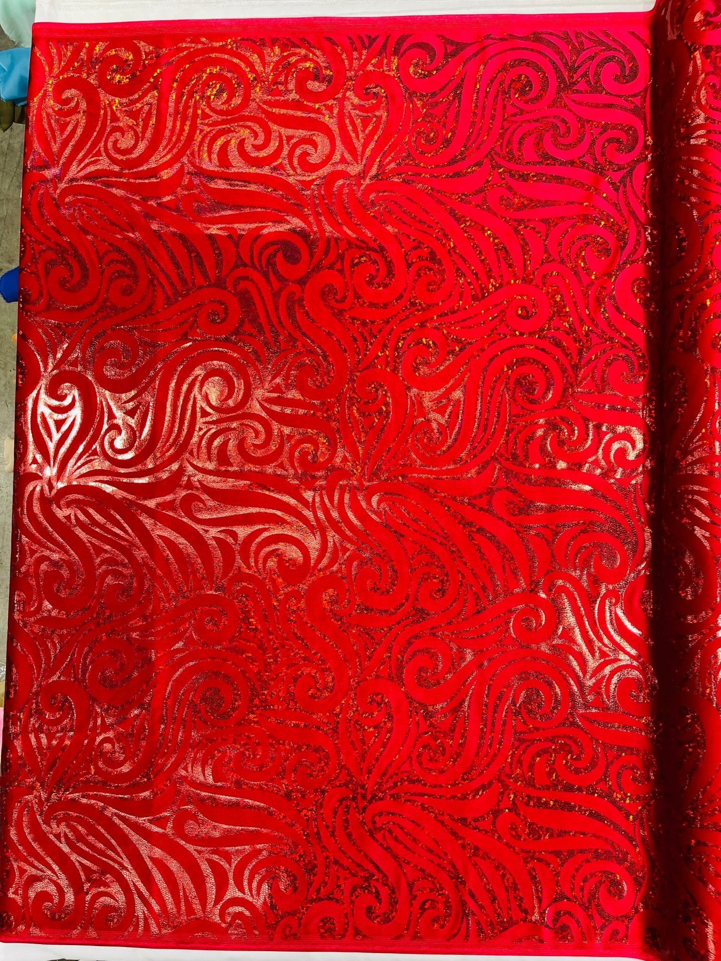 Holographic Foil Tribal Flame Design On A Stretch Velvet 58" Wide| New Creations Fabric & Foam Inc. - New Creations Fabric & Foam Inc