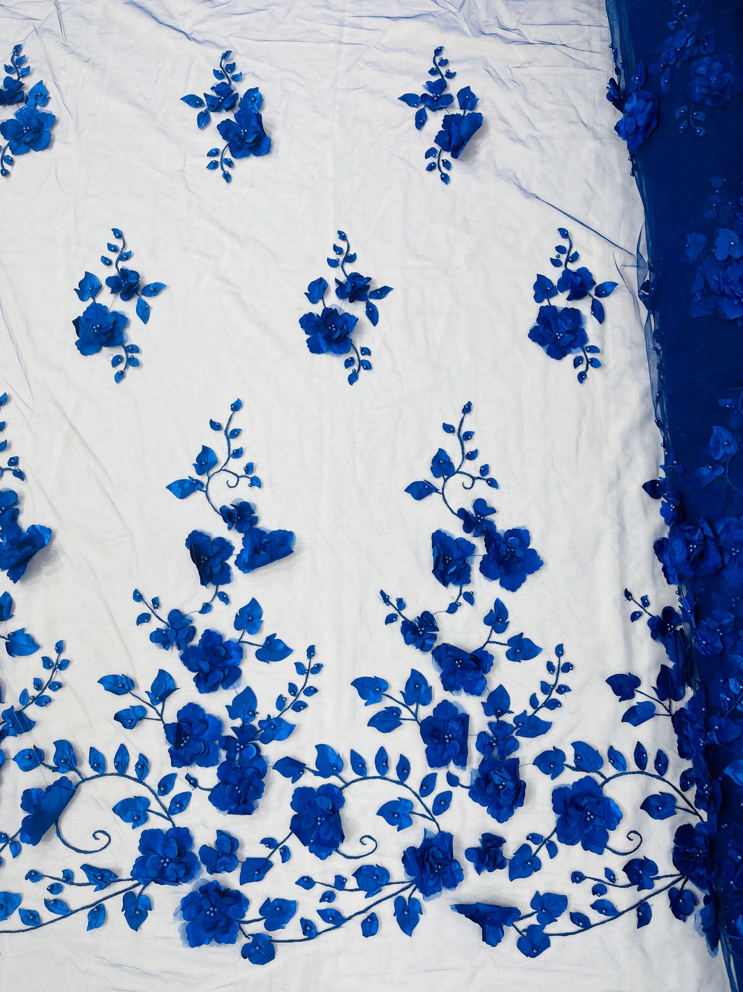 Orquidia 3d floral design embroider with pearls lace 54" Wide| New Creations Fabric & Foam Inc.