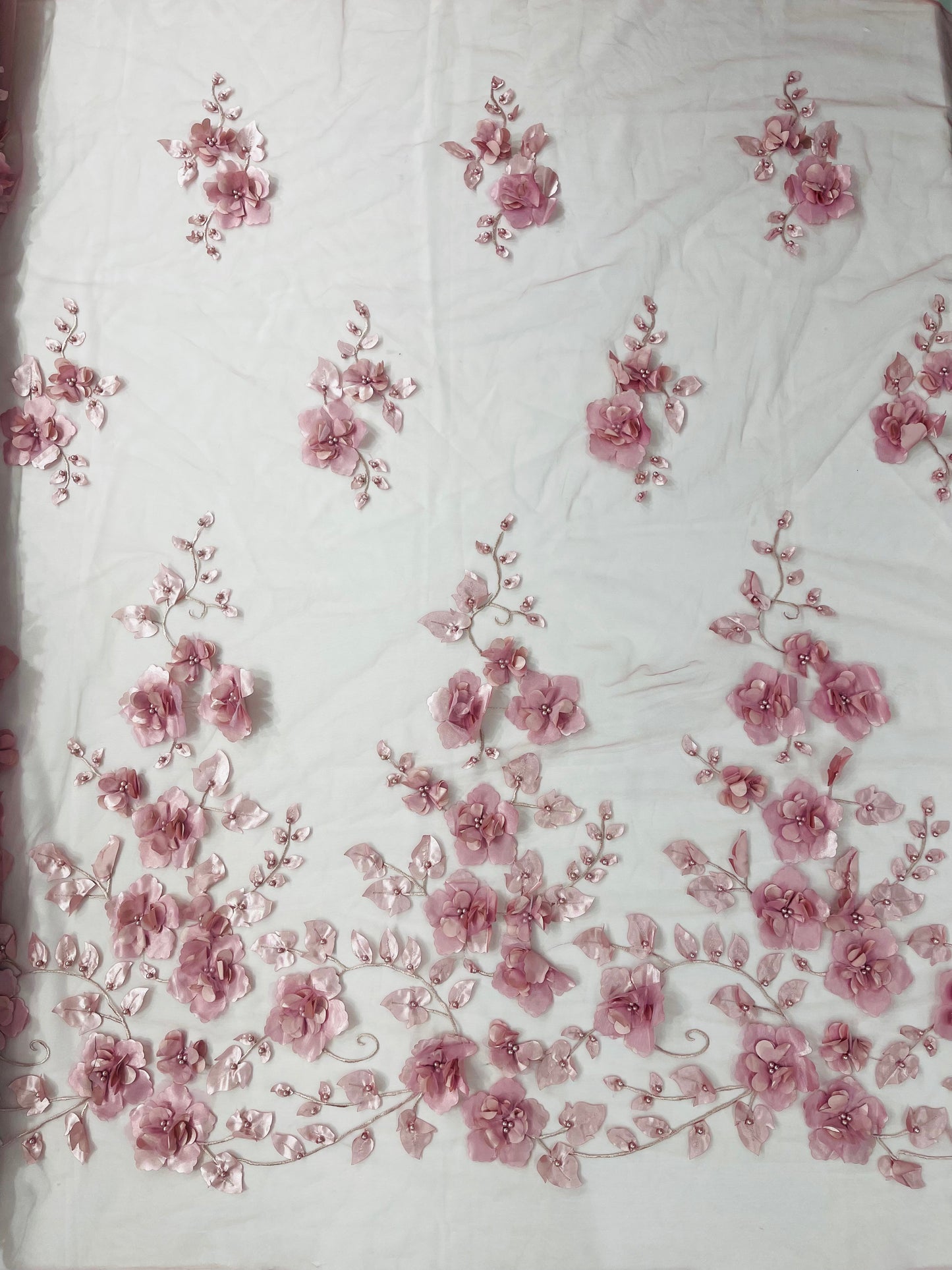 Orquidia 3d floral design embroider with pearls lace 54" Wide| New Creations Fabric & Foam Inc.