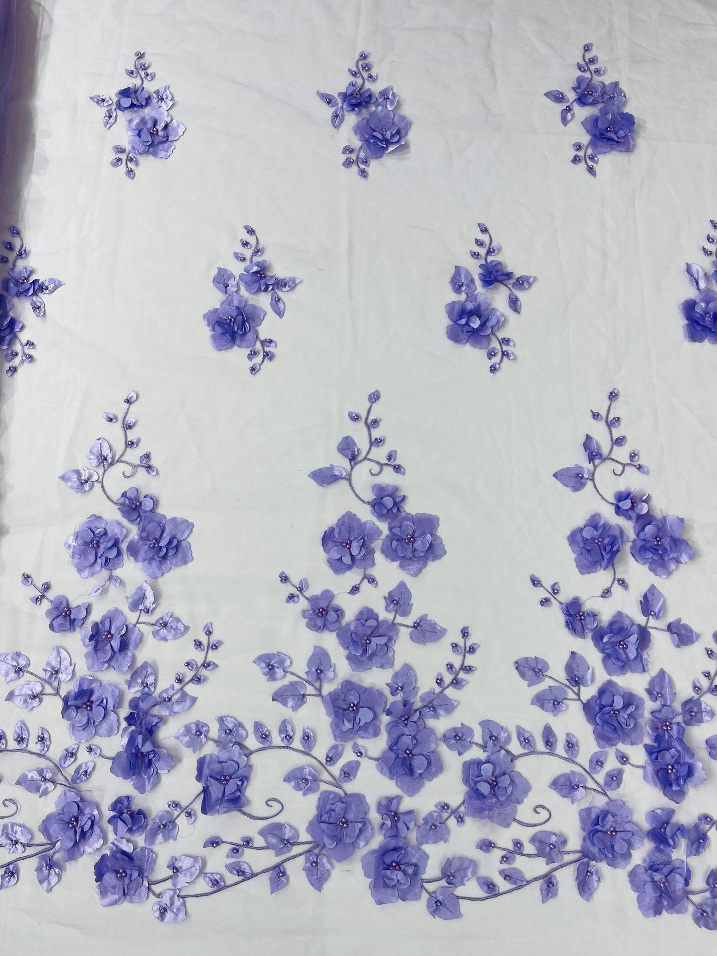 Orquidia 3d floral design embroider with pearls lace 54" Wide| New Creations Fabric & Foam Inc.