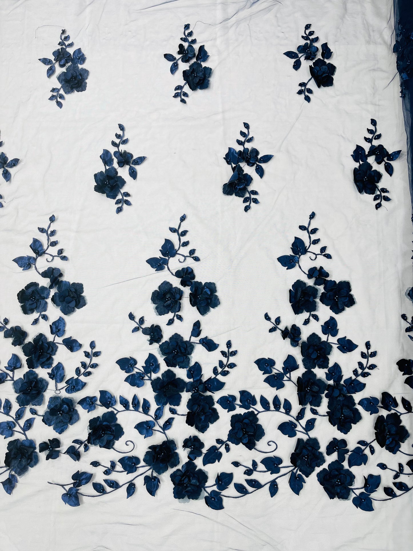 Orquidia 3d floral design embroider with pearls lace 54" Wide| New Creations Fabric & Foam Inc.