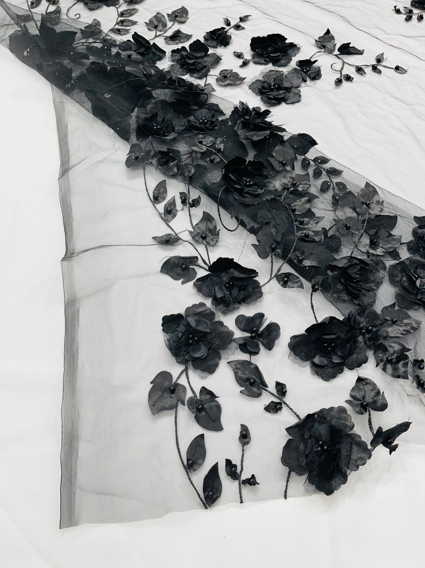 Orquidia 3d floral design embroider with pearls lace 54" Wide| New Creations Fabric & Foam Inc.