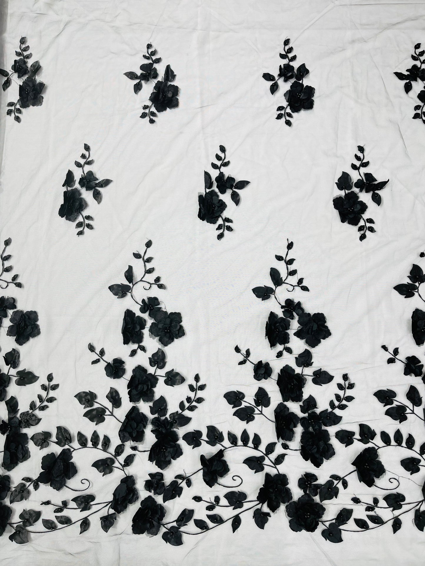 Orquidia 3d floral design embroider with pearls lace 54" Wide| New Creations Fabric & Foam Inc.