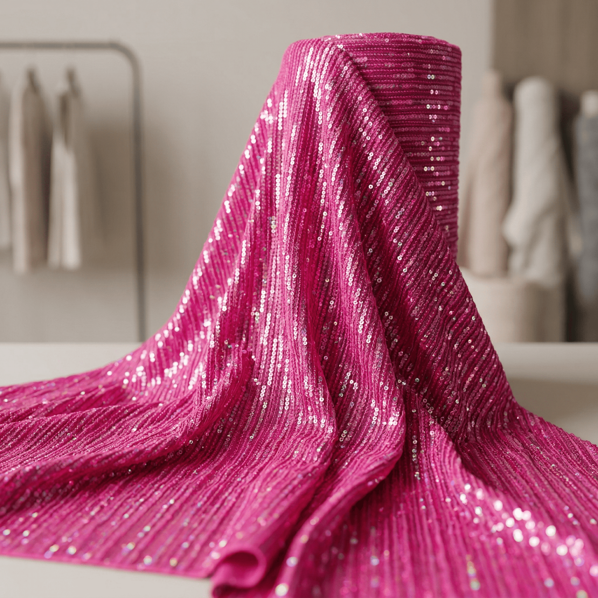Iridescent Sequin Stretch Mesh Fabric 54” Wide by the Yard – 4 Way Stretch Chain Sequin Fabric for Prom Dresses, Evening Gowns, Costumes & Luxury Fashion - New Creations Fabric & Foam Inc