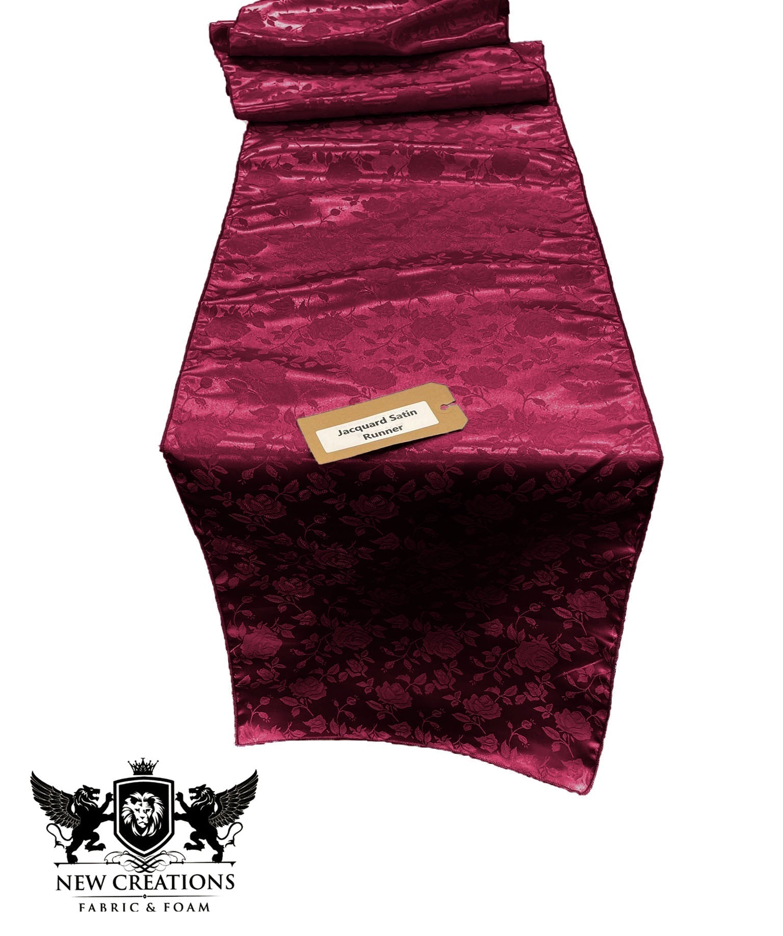 Jacquard Satin Roses Runner, Party Supply / Wedding / Decoration (14" Wide x 102" Long). - New Creations Fabric & Foam Inc