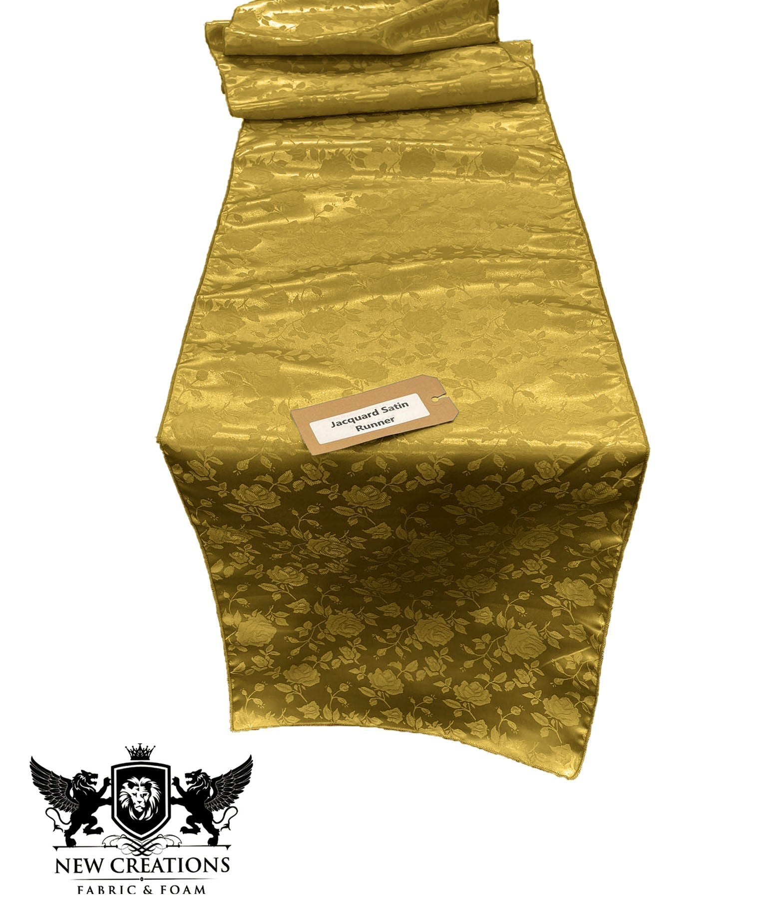 Jacquard Satin Roses Runner, Party Supply / Wedding / Decoration (14" Wide x 108" Long). - New Creations Fabric & Foam Inc