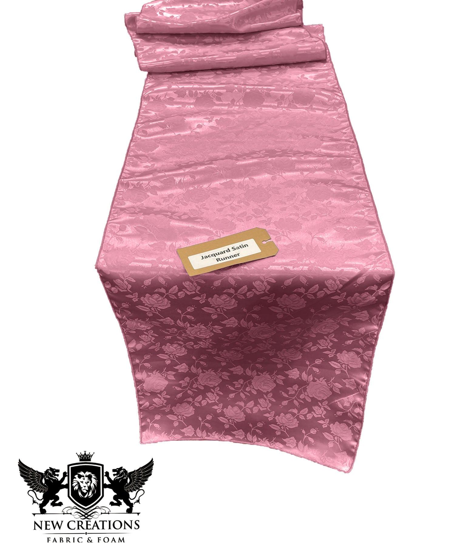 Jacquard Satin Roses Runner, Party Supply / Wedding / Decoration (14" Wide x 120" Long). - New Creations Fabric & Foam Inc