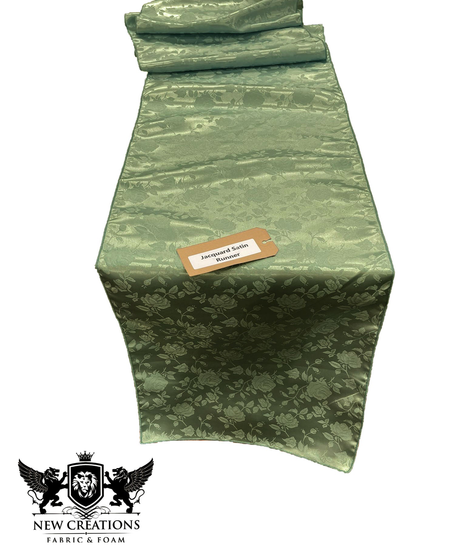 Jacquard Satin Roses Runner, Party Supply / Wedding / Decoration (14" Wide x 72" Long). - New Creations Fabric & Foam Inc