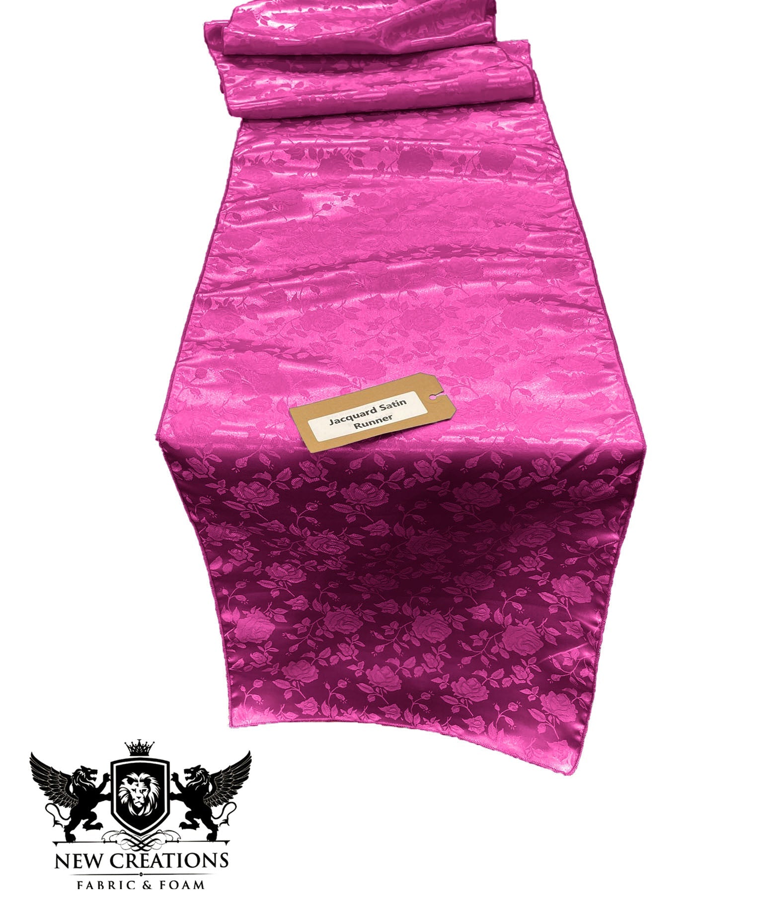 Jacquard Satin Roses Runner, Party Supply / Wedding / Decoration (14" Wide x 72" Long). - New Creations Fabric & Foam Inc