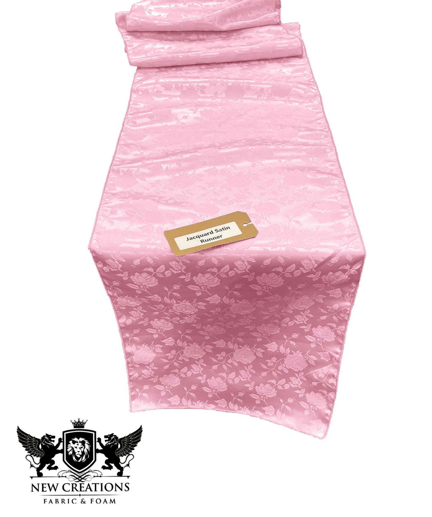 Jacquard Satin Roses Runner, Party Supply / Wedding / Decoration (14" Wide x 72" Long). - New Creations Fabric & Foam Inc