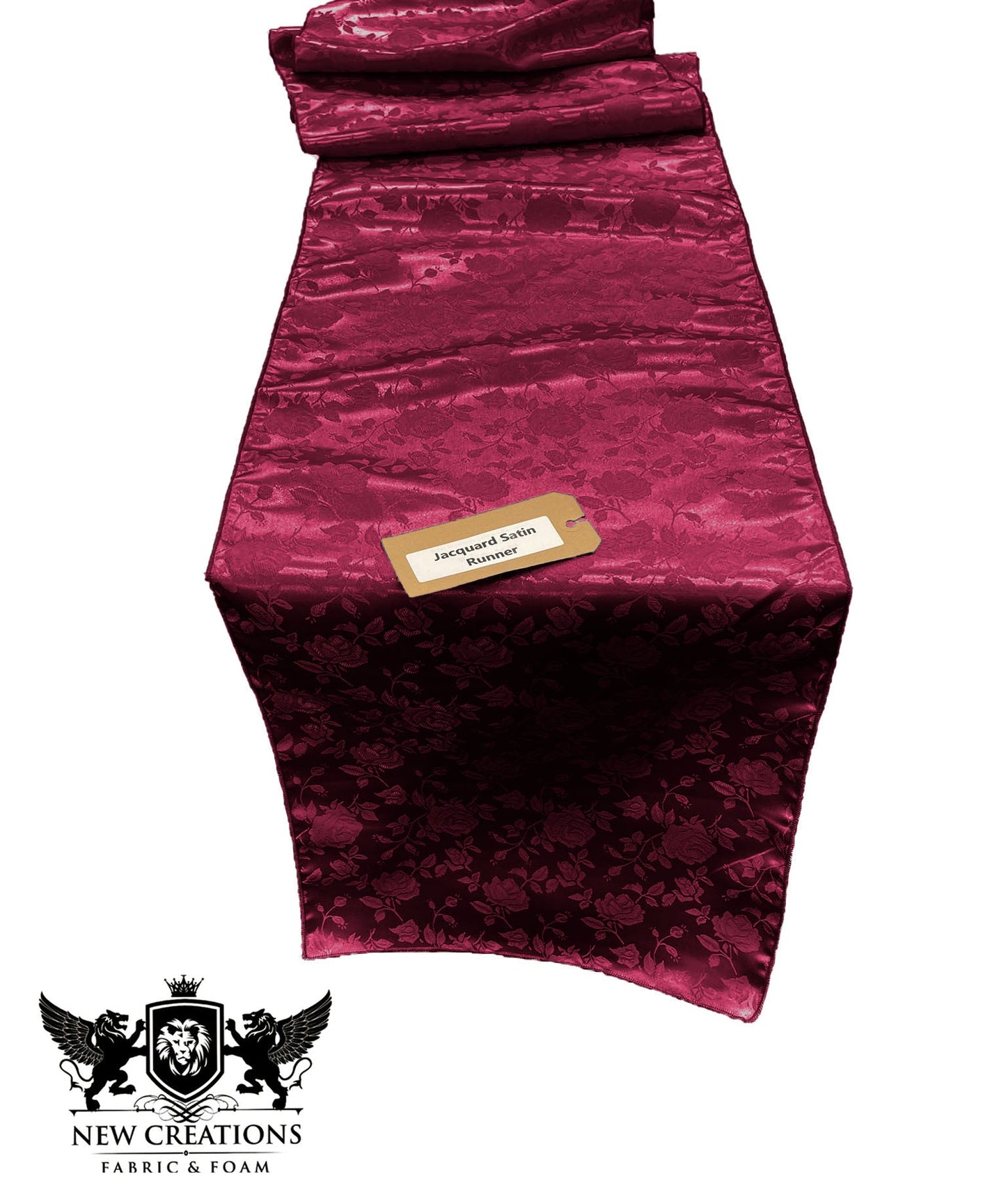 Jacquard Satin Roses Runner, Party Supply / Wedding / Decoration (14" Wide x 72" Long). - New Creations Fabric & Foam Inc