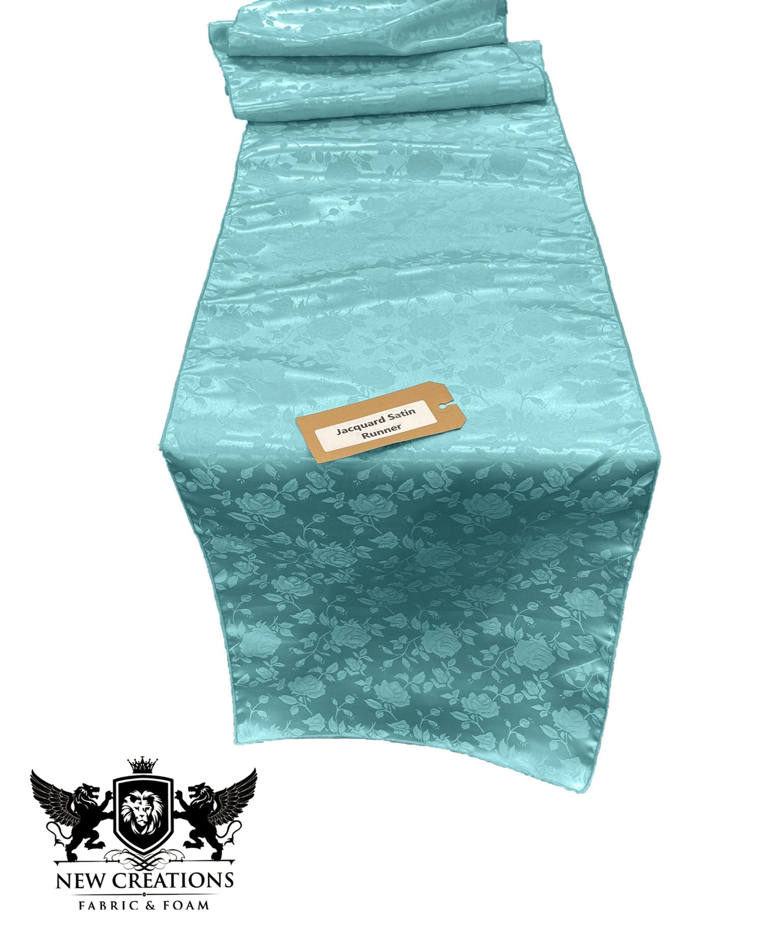 Jacquard Satin Roses Runner, Party Supply / Wedding / Decoration (14" Wide x 72" Long). - New Creations Fabric & Foam Inc