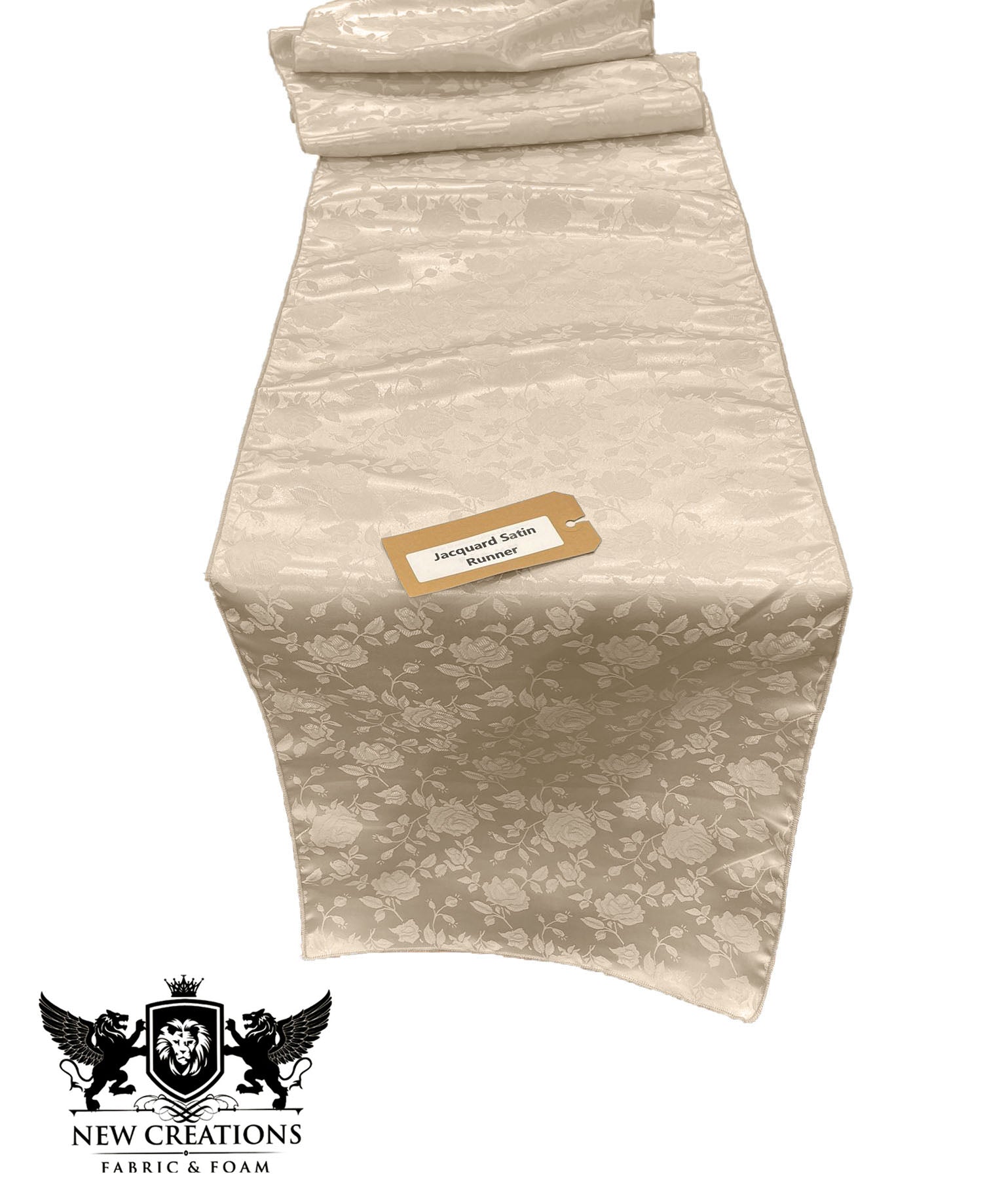 Jacquard Satin Roses Runner, Party Supply / Wedding / Decoration (14" Wide x 72" Long). - New Creations Fabric & Foam Inc