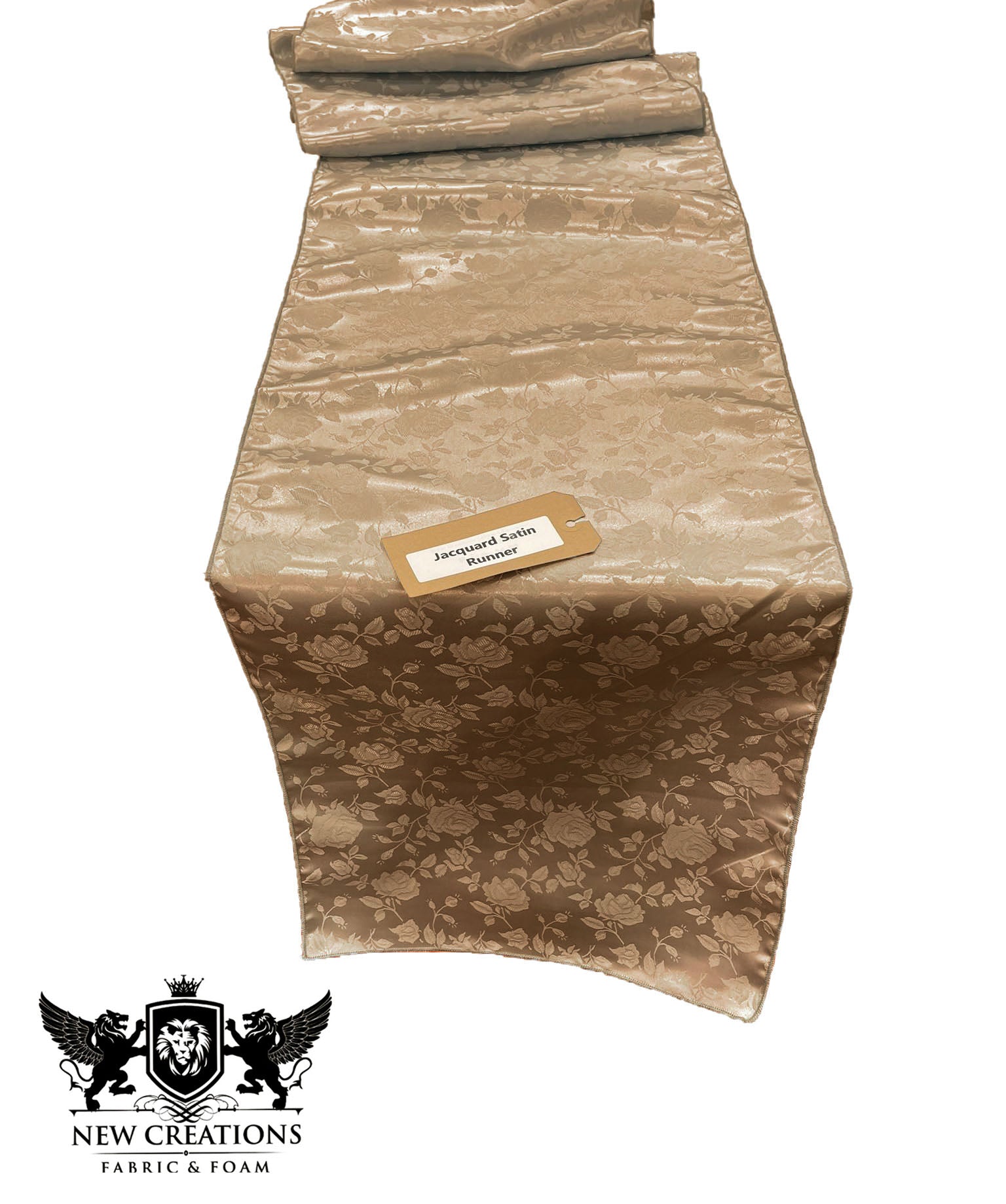 Jacquard Satin Roses Runner, Party Supply / Wedding / Decoration (14" Wide x 72" Long). - New Creations Fabric & Foam Inc