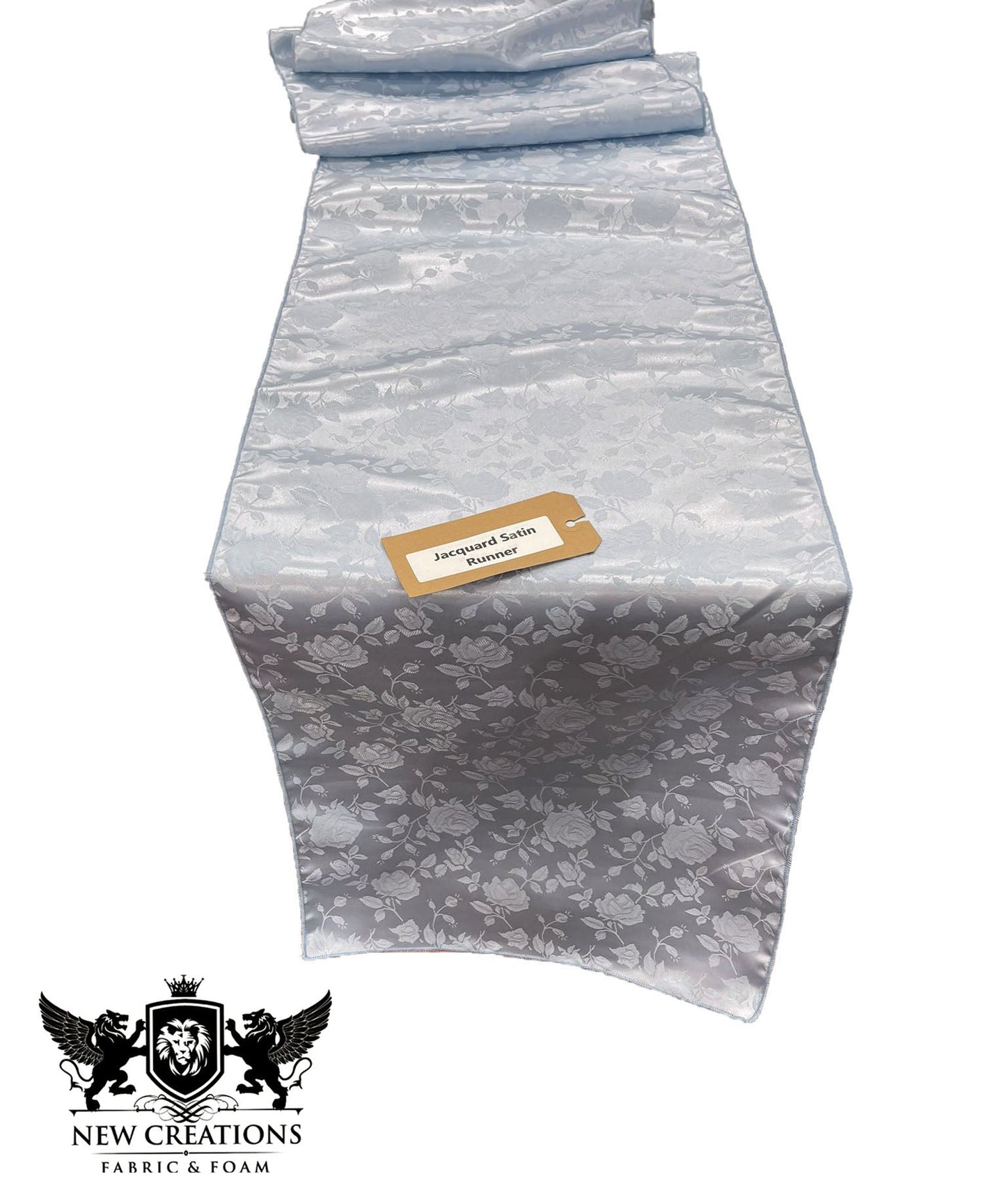 Jacquard Satin Roses Runner, Party Supply / Wedding / Decoration (14" Wide x 84" Long). - New Creations Fabric & Foam Inc