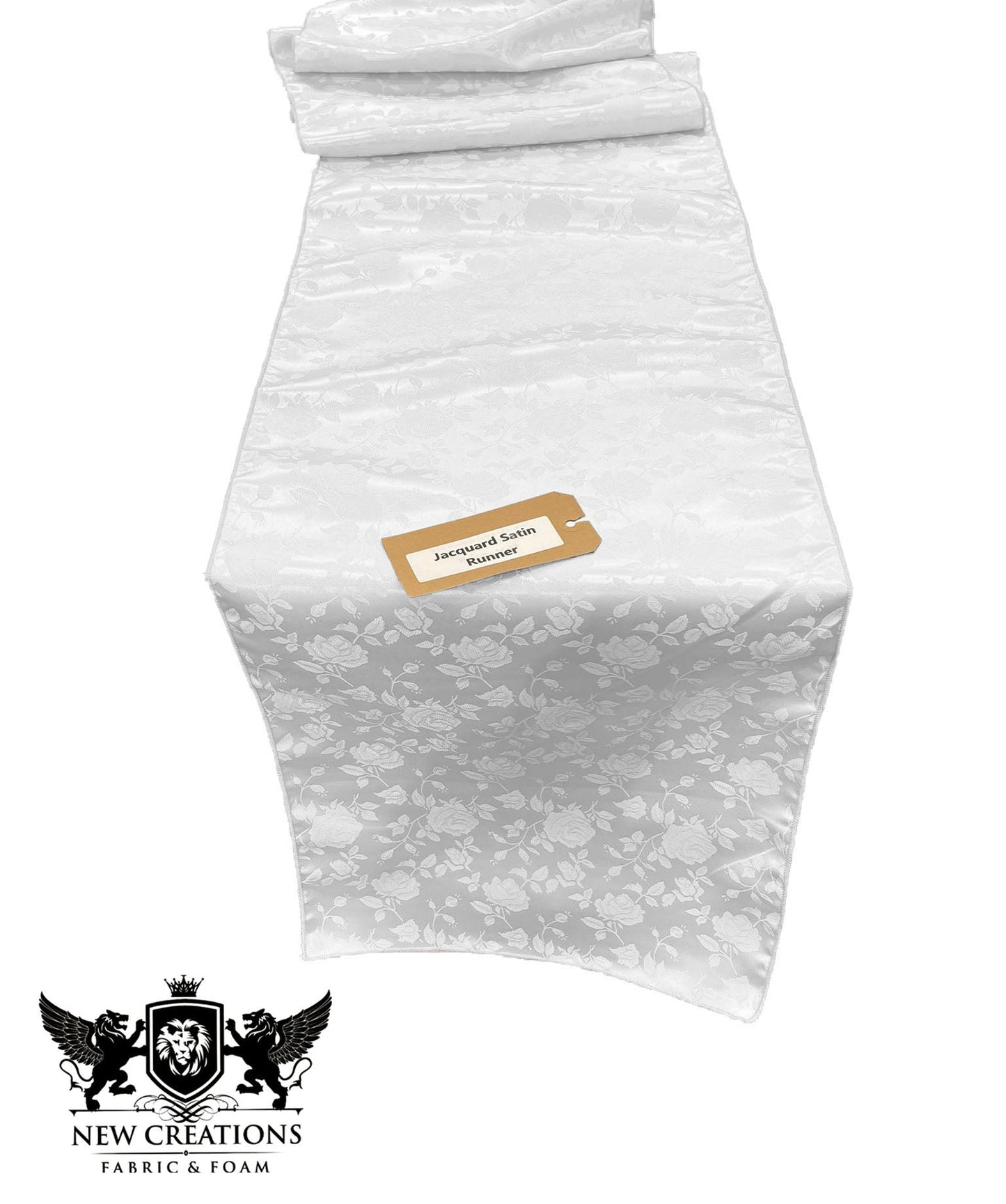 Jacquard Satin Roses Runner, Party Supply / Wedding / Decoration (14" Wide x 84" Long). - New Creations Fabric & Foam Inc