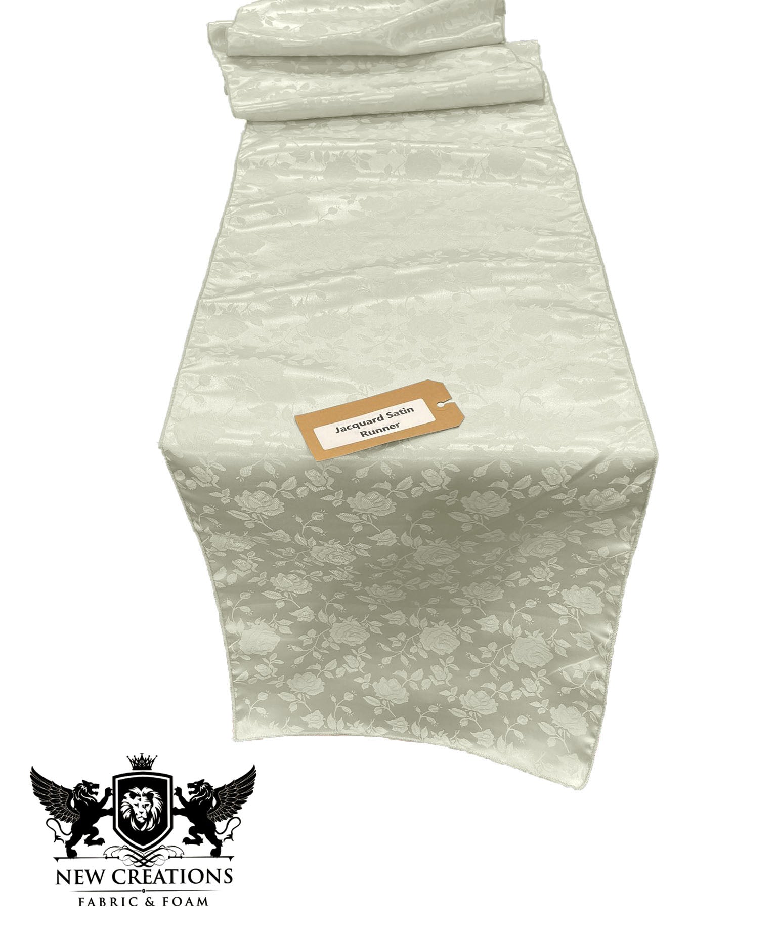 Jacquard Satin Roses Runner, Party Supply / Wedding / Decoration (14" Wide x 84" Long). - New Creations Fabric & Foam Inc