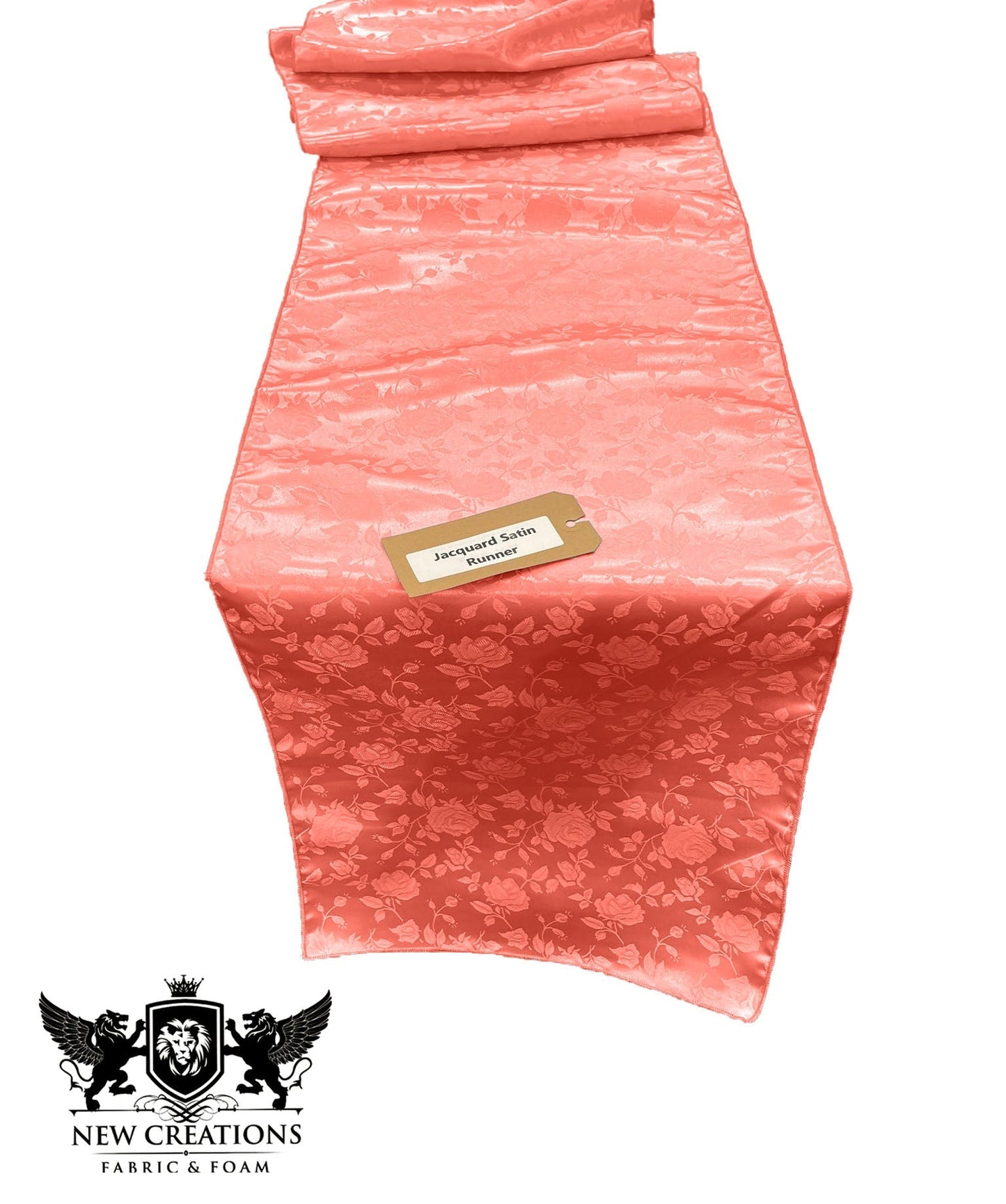 Jacquard Satin Roses Runner, Party Supply / Wedding / Decoration (14" Wide x 84" Long). - New Creations Fabric & Foam Inc