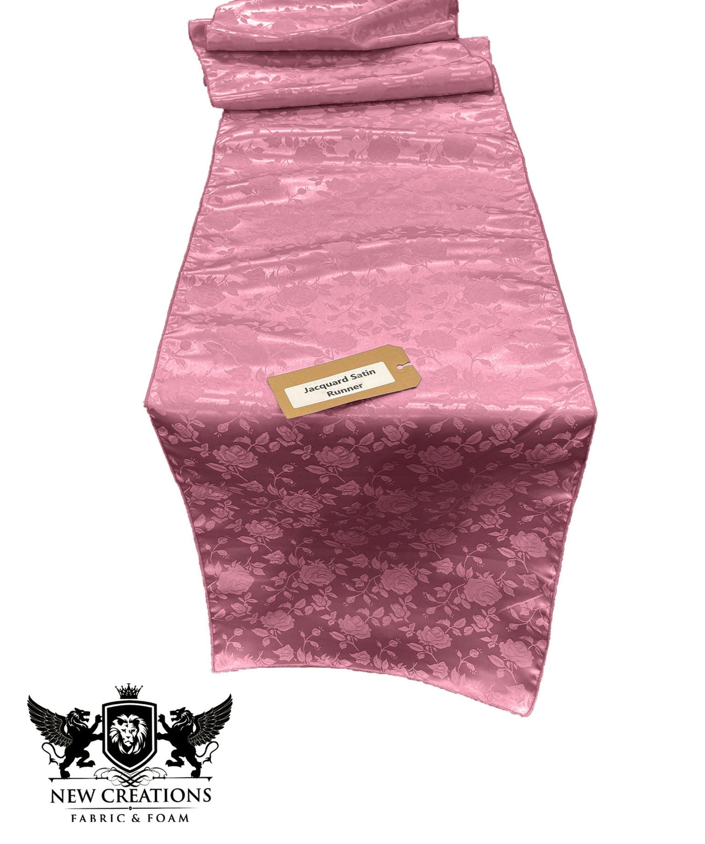 Jacquard Satin Roses Runner, Party Supply / Wedding / Decoration (14" Wide x 90" Long). - New Creations Fabric & Foam Inc