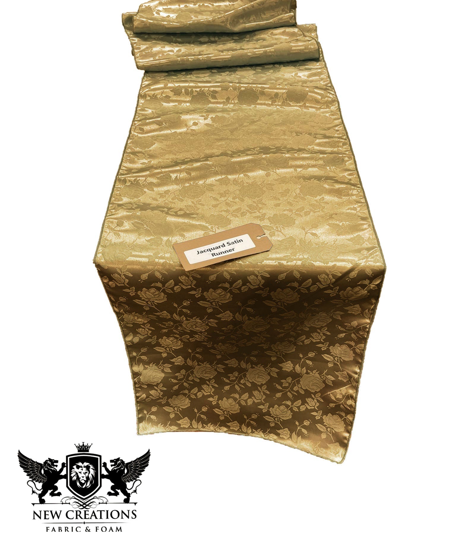 Jacquard Satin Roses Runner, Party Supply / Wedding / Decoration (14" Wide x 90" Long). - New Creations Fabric & Foam Inc
