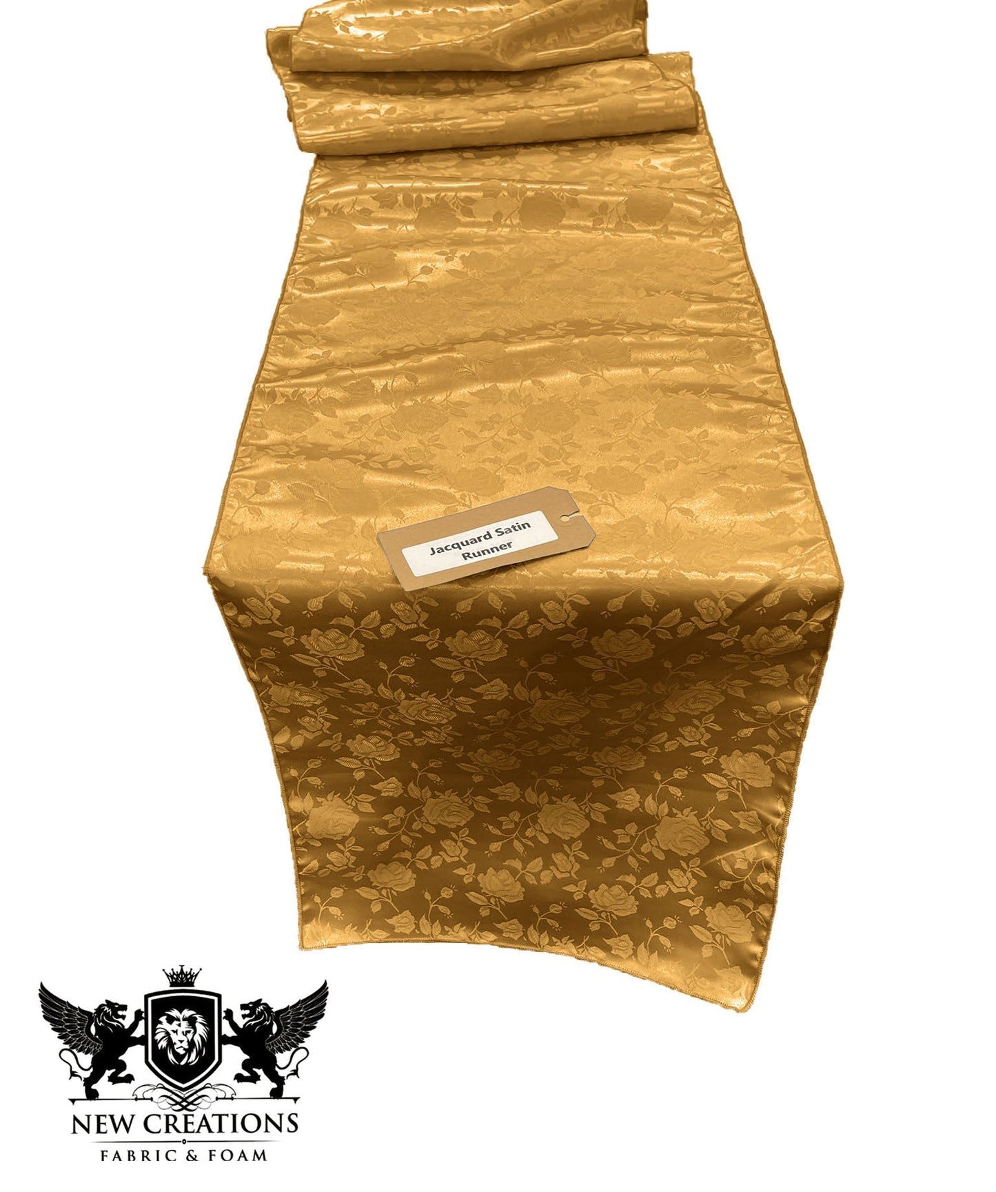 Jacquard Satin Roses Runner, Party Supply / Wedding / Decoration (14" Wide x 90" Long). - New Creations Fabric & Foam Inc