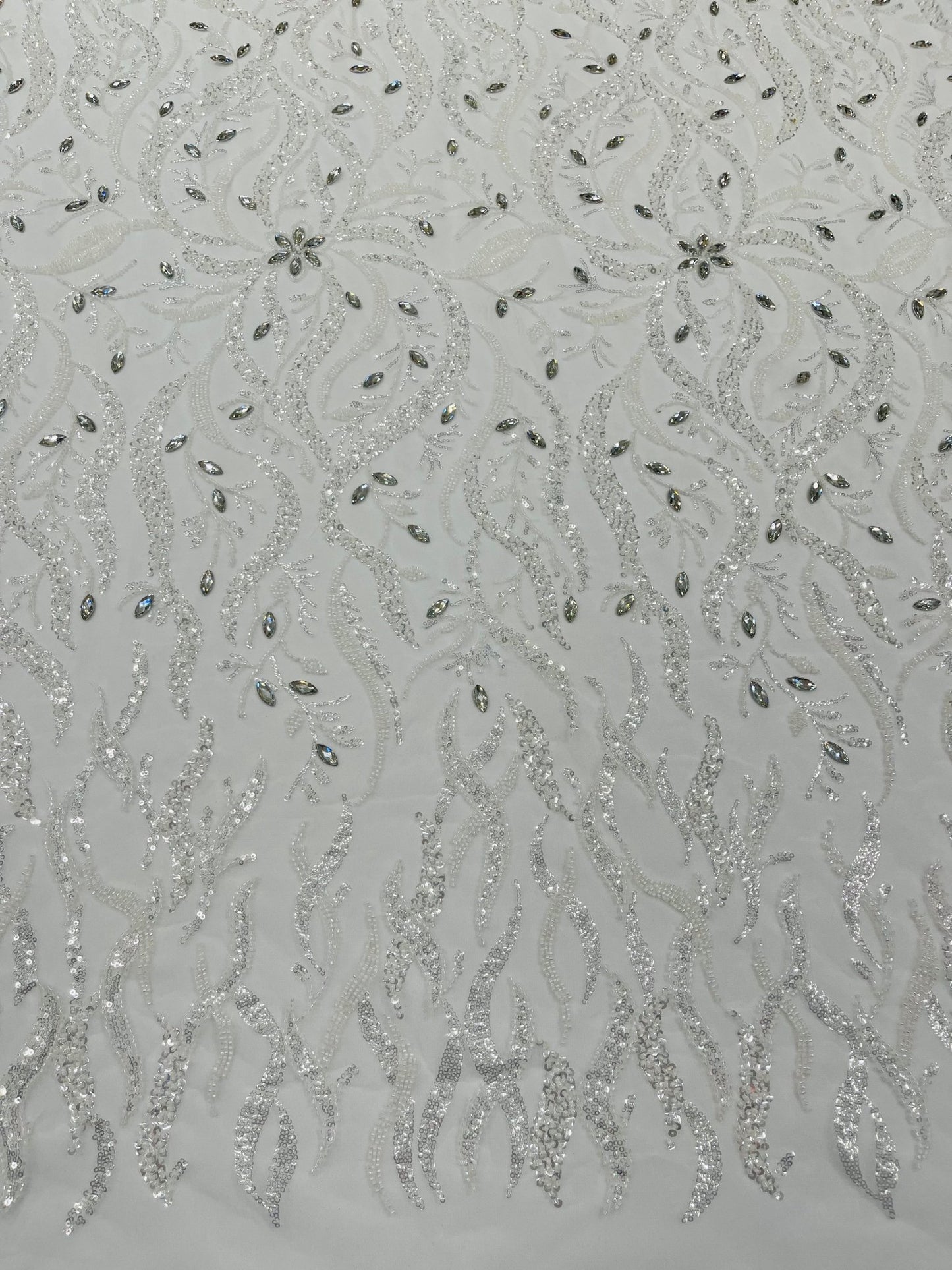 JEWEL VINE BEADED LACE ON MESH FABRIC (By The Yard) - New Creations Fabric & Foam Inc