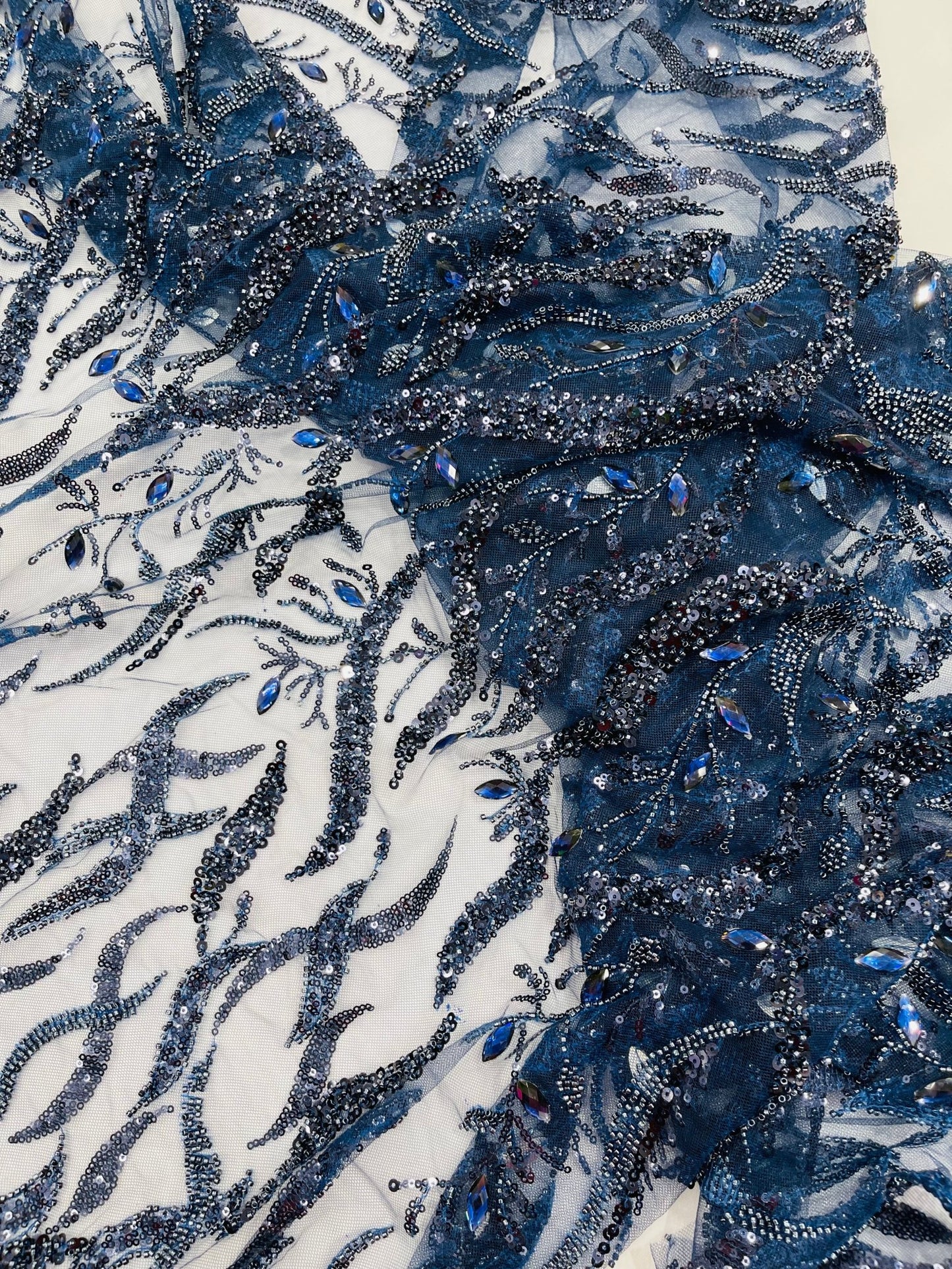 JEWEL VINE BEADED LACE ON MESH FABRIC (By The Yard) - New Creations Fabric & Foam Inc