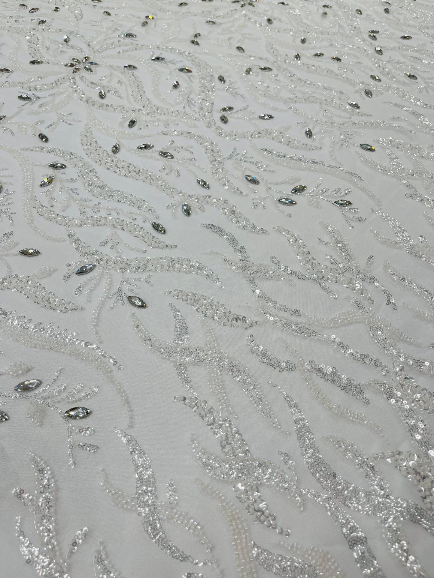 JEWEL VINE BEADED LACE ON MESH FABRIC (By The Yard) - New Creations Fabric & Foam Inc