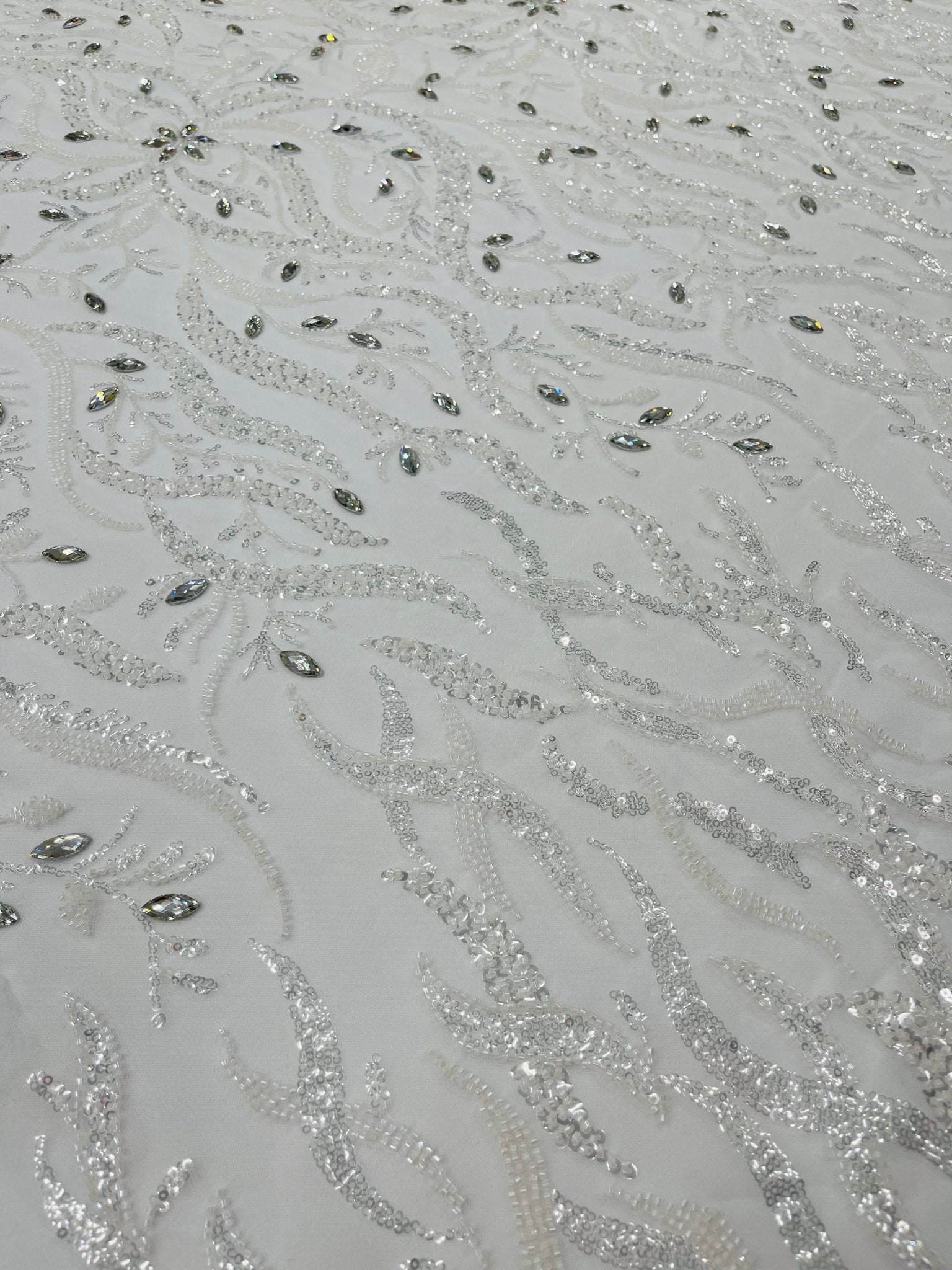 JEWEL VINE BEADED LACE ON MESH FABRIC (By The Yard) - New Creations Fabric & Foam Inc