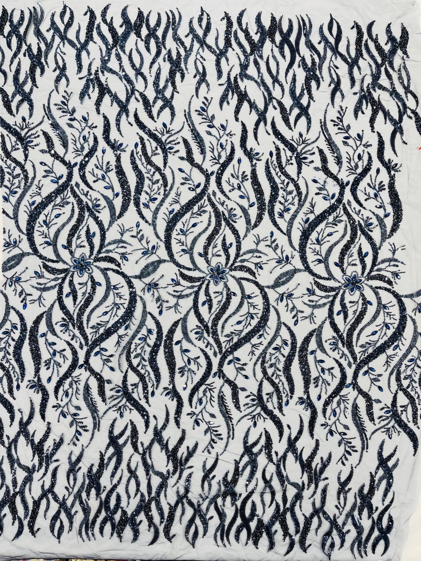 JEWEL VINE BEADED LACE ON MESH FABRIC (By The Yard) - New Creations Fabric & Foam Inc