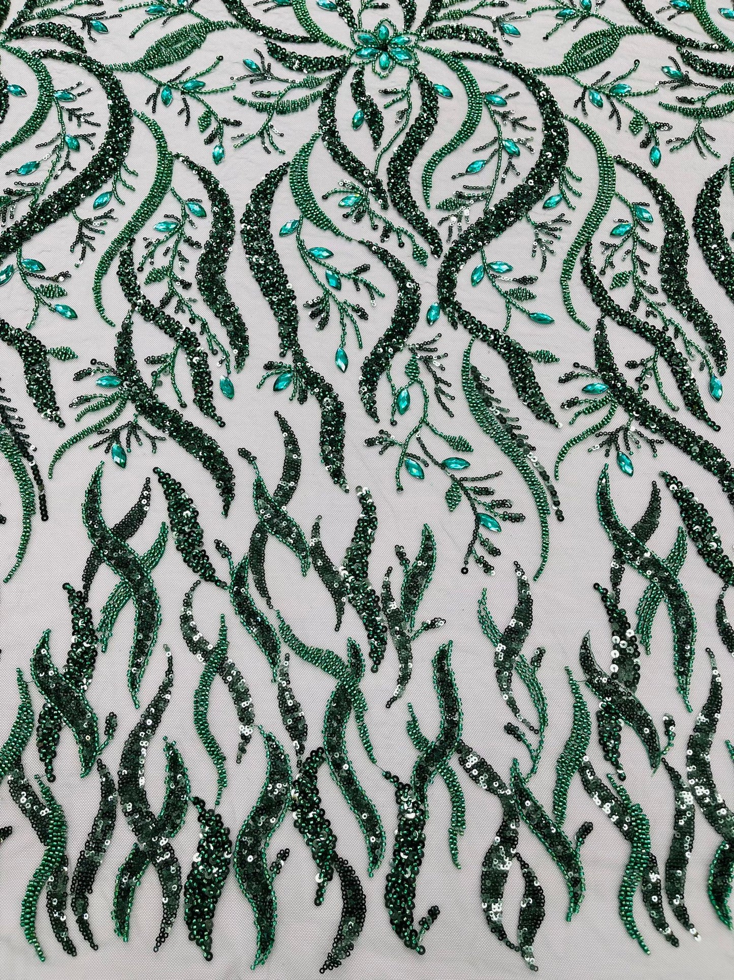 JEWEL VINE BEADED LACE ON MESH FABRIC (By The Yard) - New Creations Fabric & Foam Inc