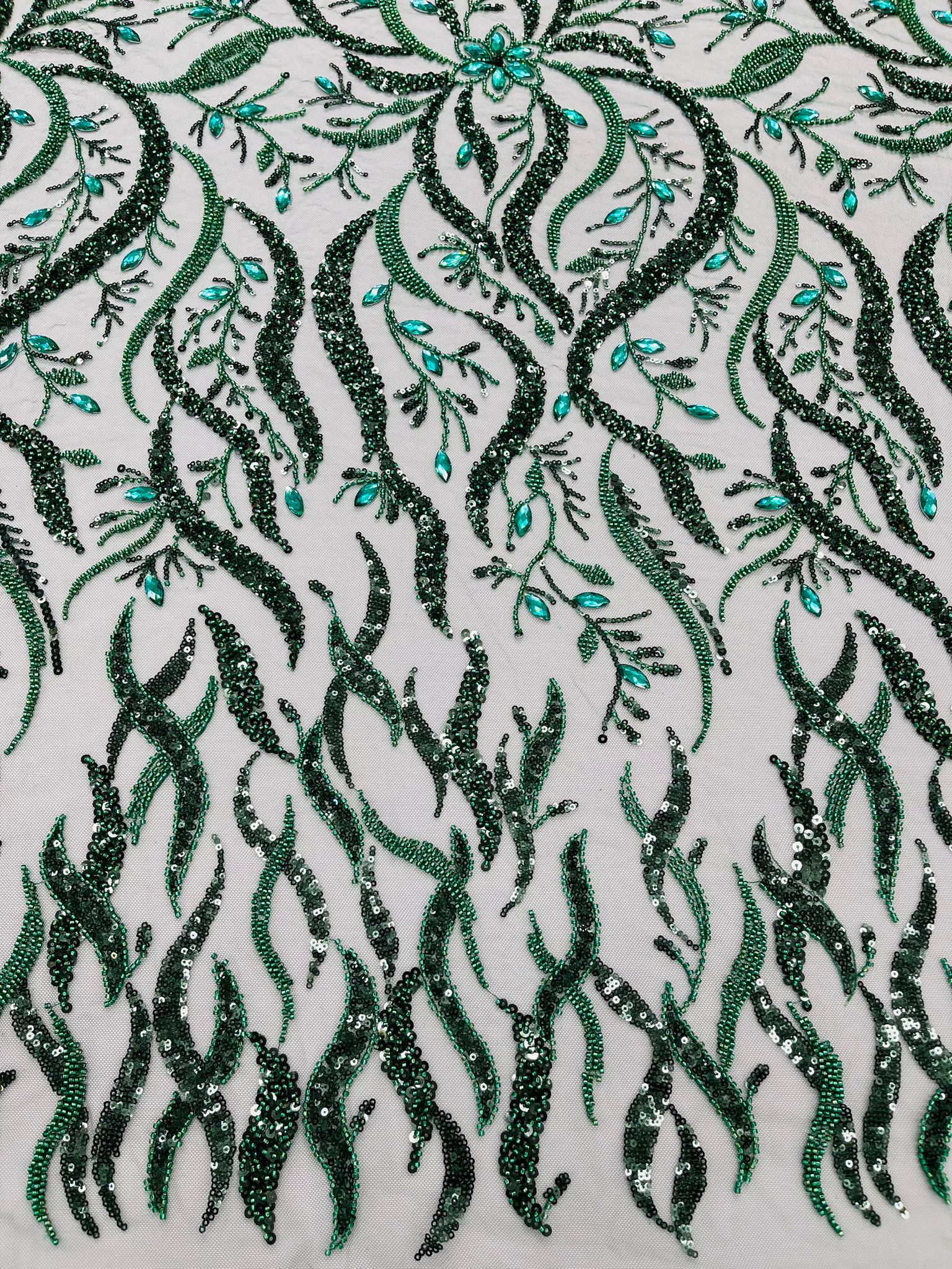 JEWEL VINE BEADED LACE ON MESH FABRIC (By The Yard) - New Creations Fabric & Foam Inc
