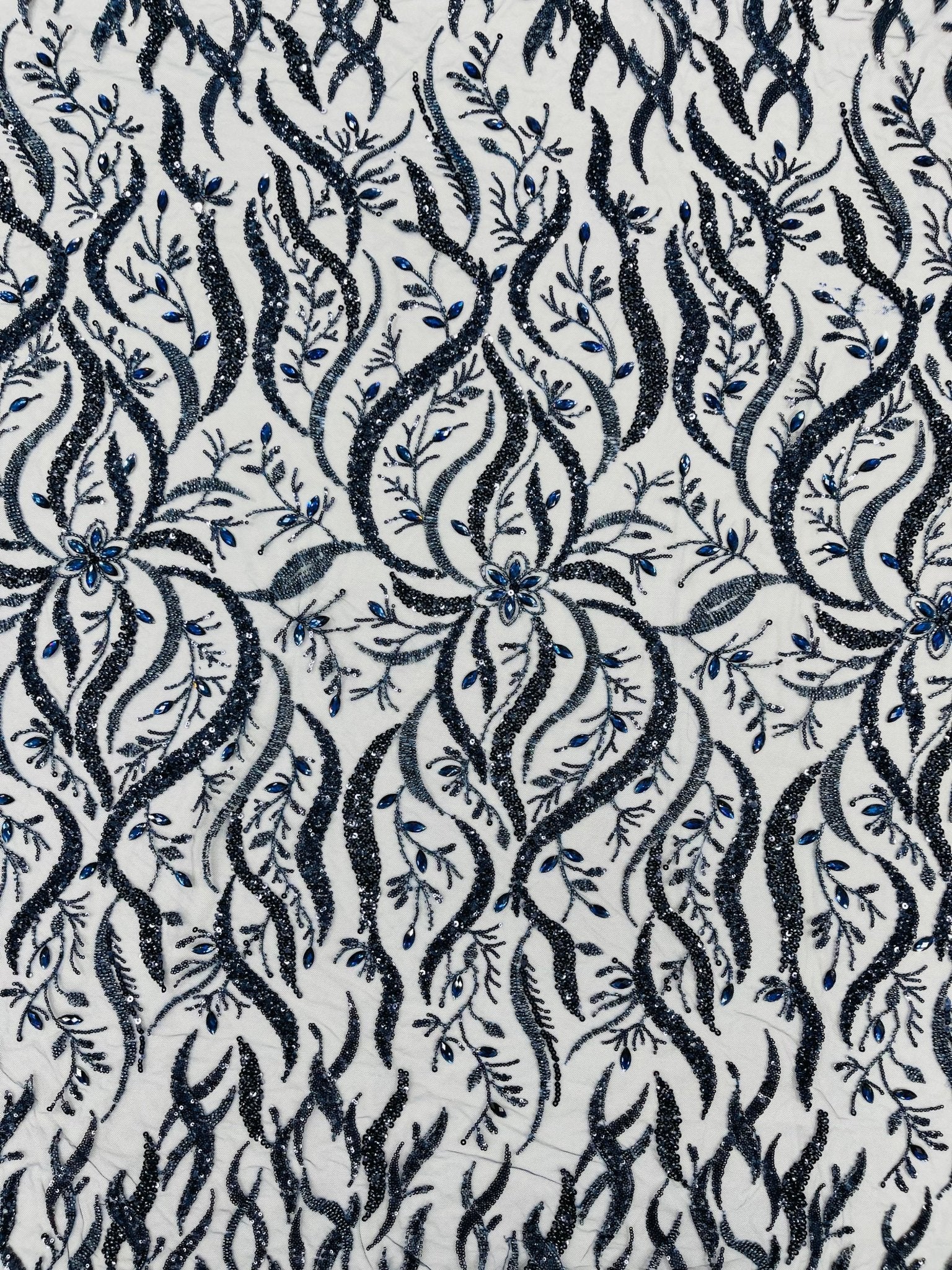 JEWEL VINE BEADED LACE ON MESH FABRIC (By The Yard) - New Creations Fabric & Foam Inc